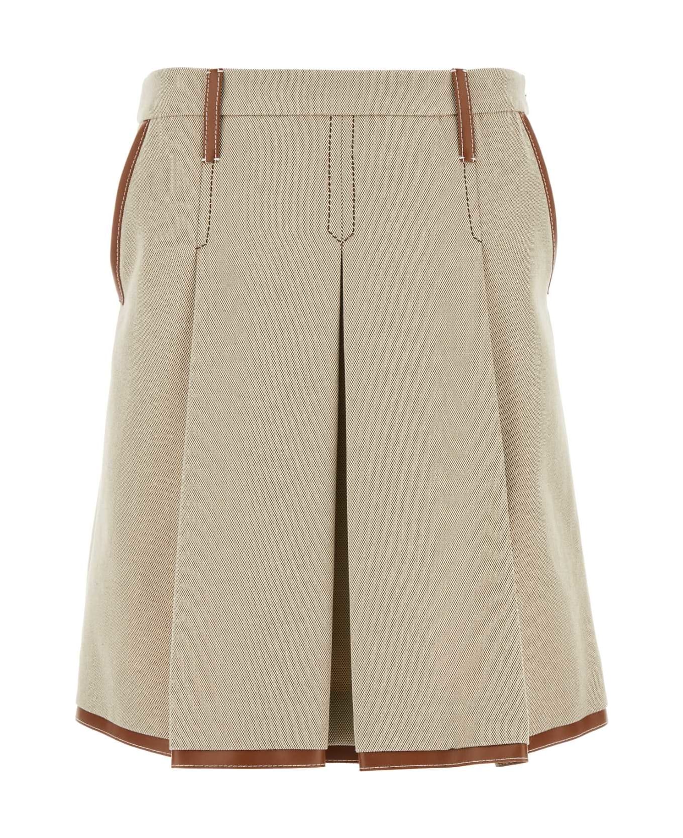 Miu Miu Two Tone Canvas Skirt - NATURALECOGNAC