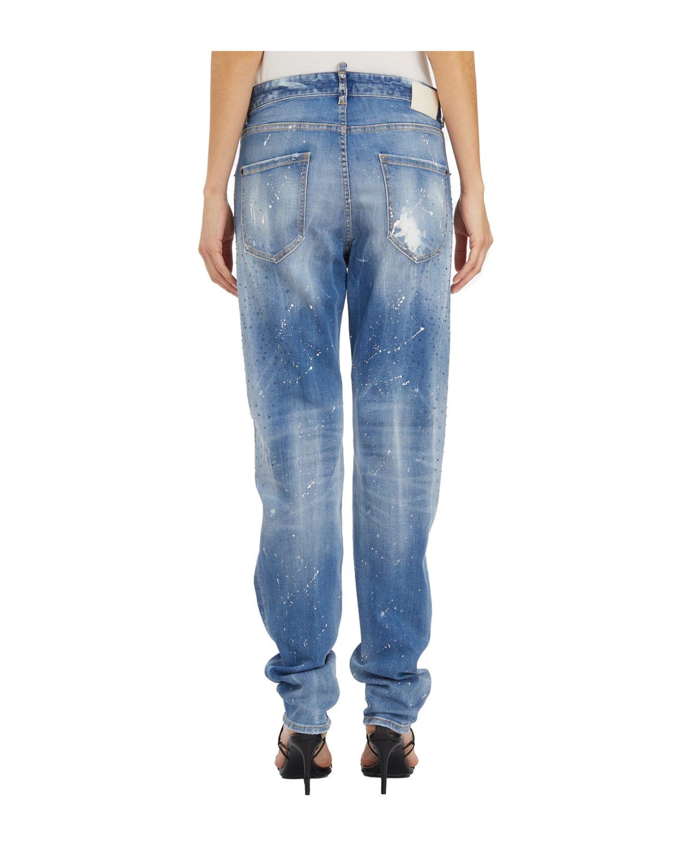 Dsquared2 Embellished Distressed High-waist Jeans - Navy blue デニム
