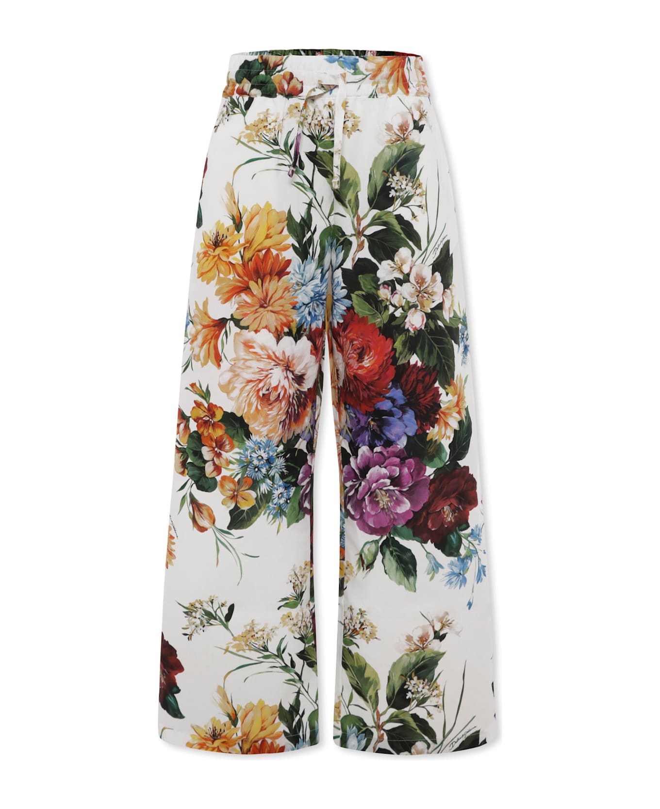 Dolce & Gabbana Ivory Trousers For Girl With Floral Print - Ivory