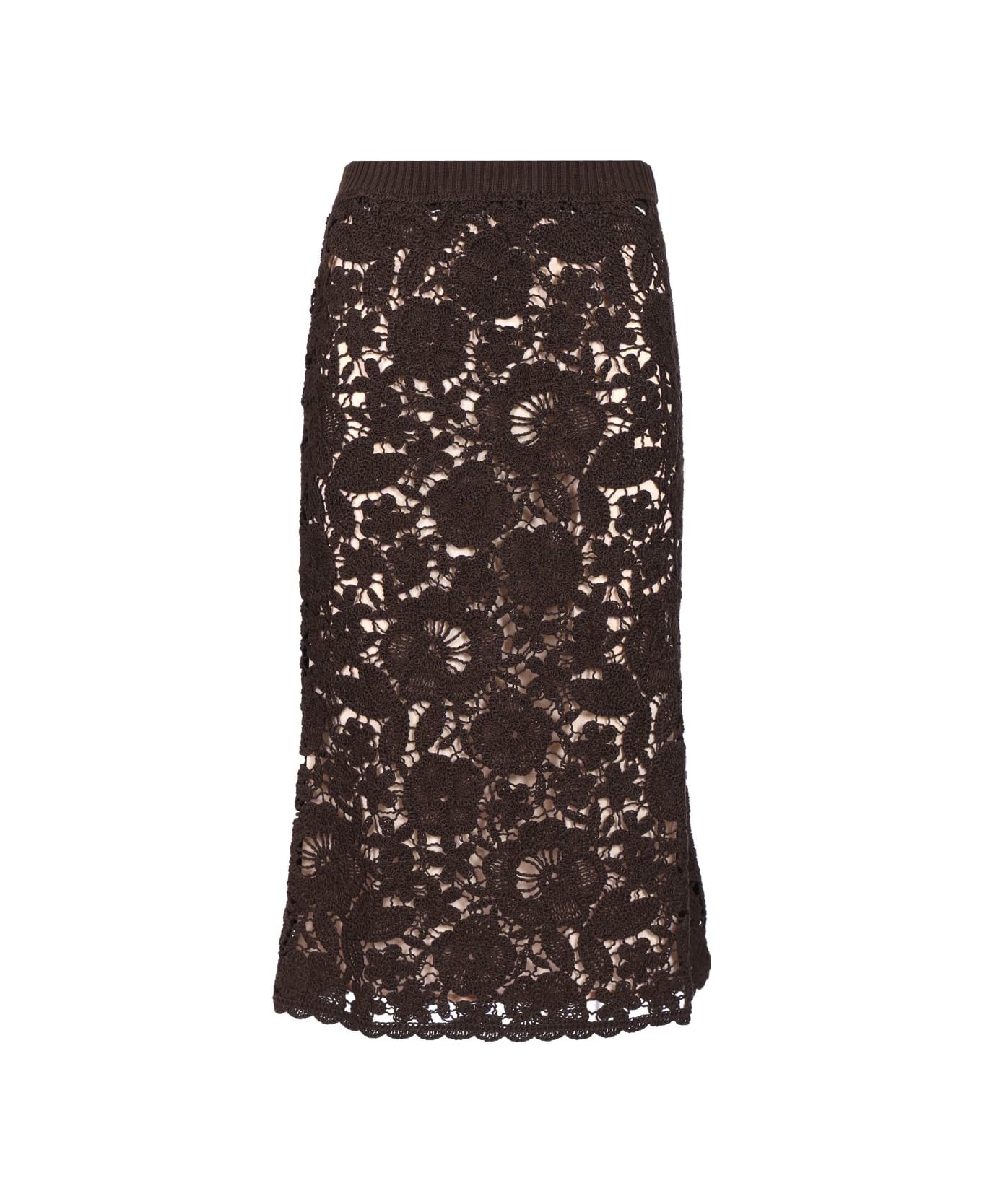 Parosh Lace Midi Skirt - Brown