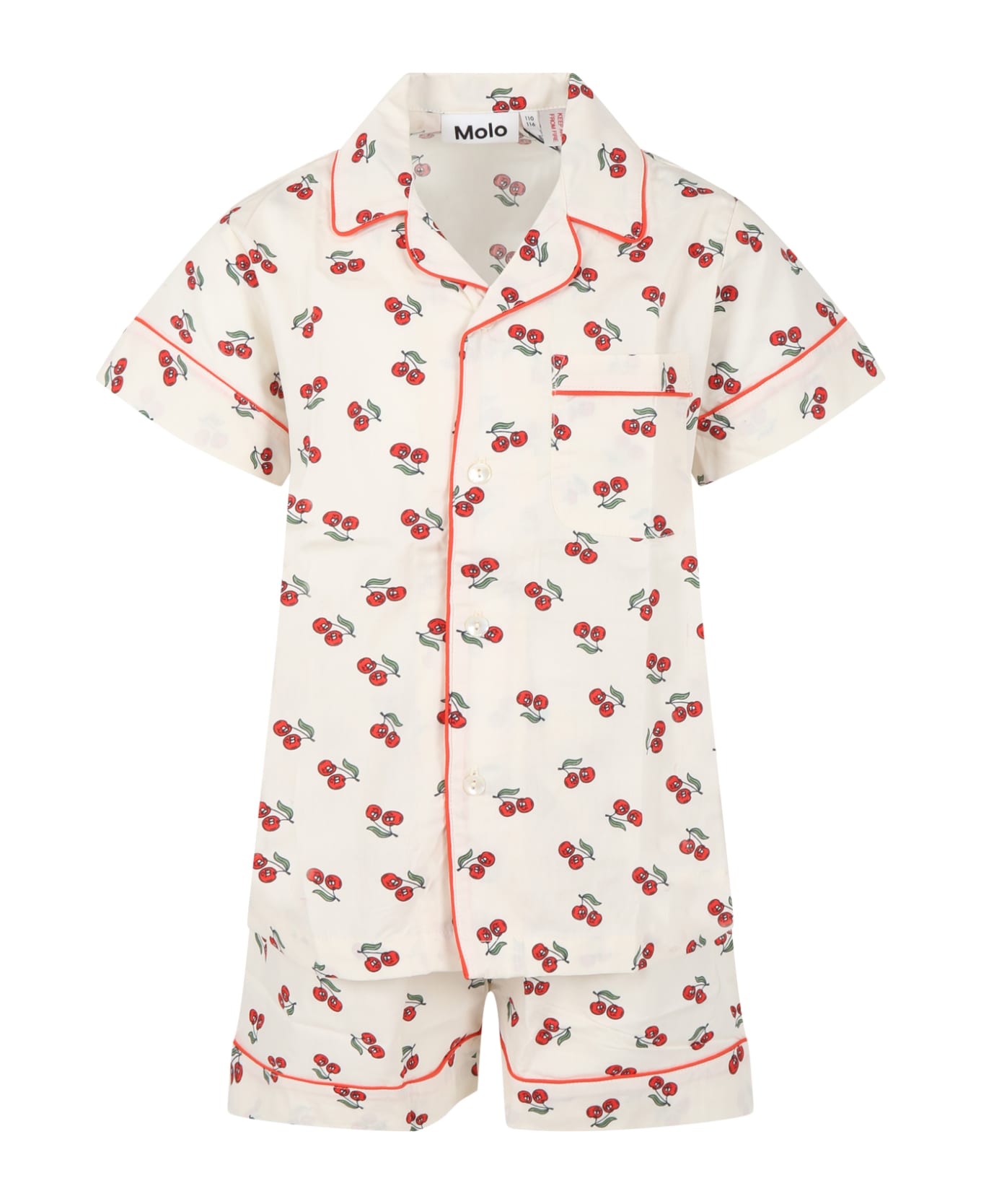 Molo Ivory Pajamas For Girl With Red Cherries - White