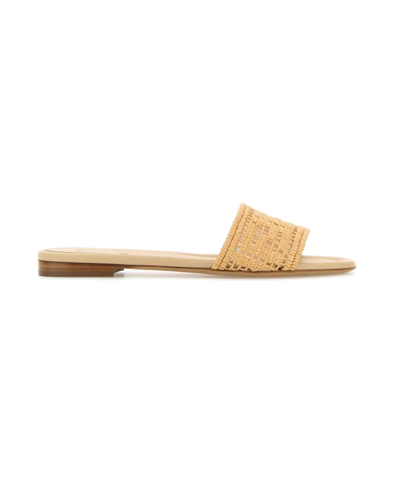 Fendi Raffia Fendi Sunshine Slippers - NUDO RAFIA