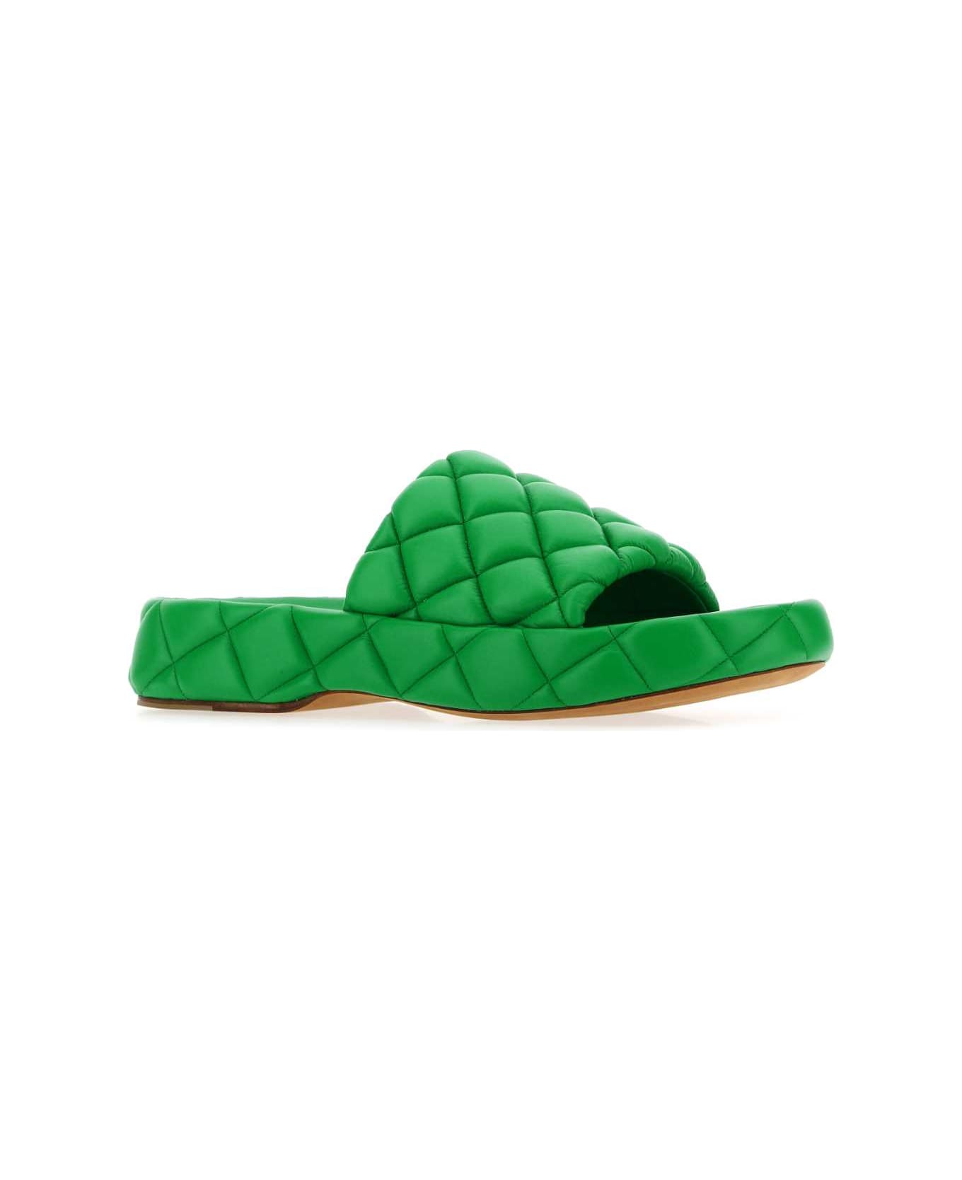 Bottega Veneta Grass Green Leather Padded Sandals - 3708