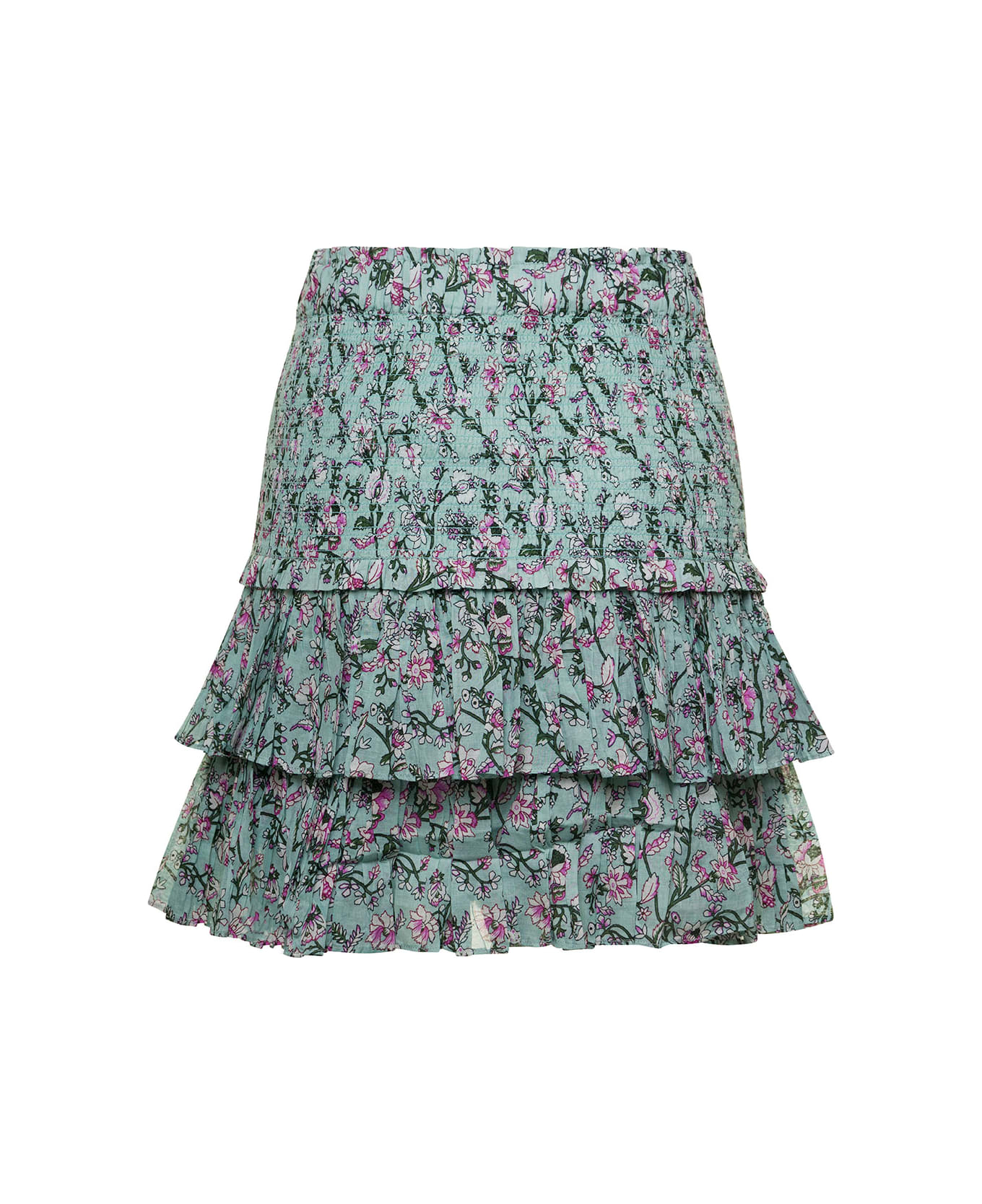 Isabel Marant Étoile Light Blue Floral Print Tiered Skirt In Cotton Woman - Blu