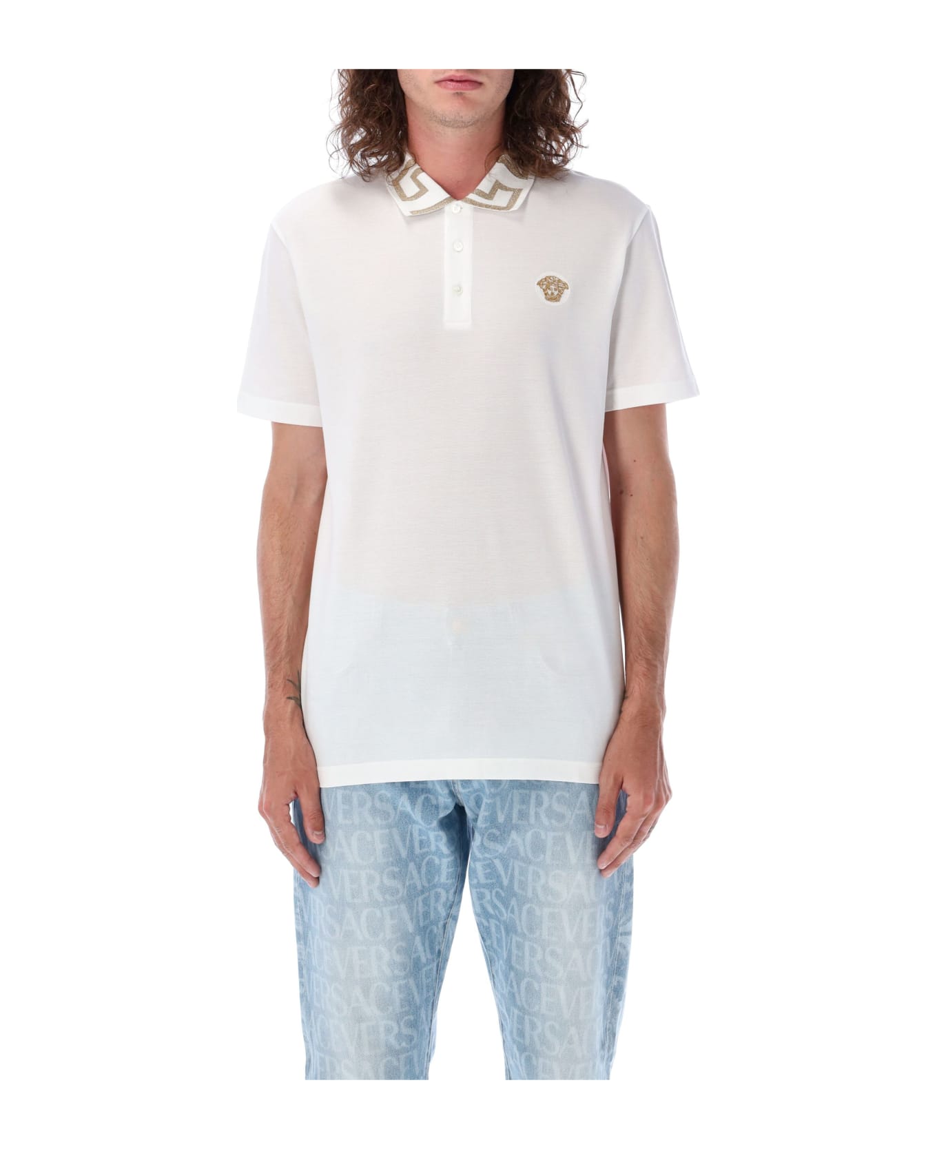 Versace Greca Short-sleeved Polo Shirt - WHITE