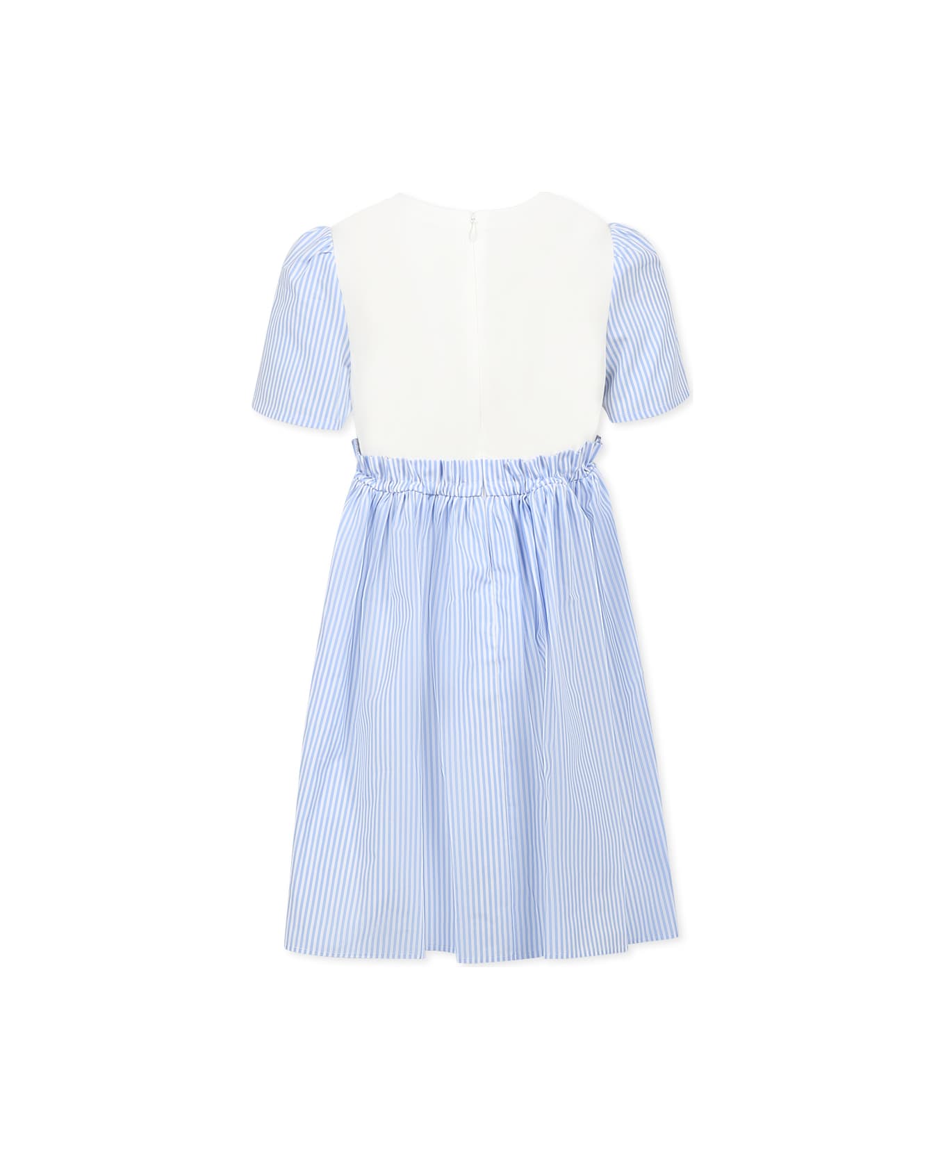 Dolce & Gabbana Light Blue Dress For Girl With Logo - Light Blue