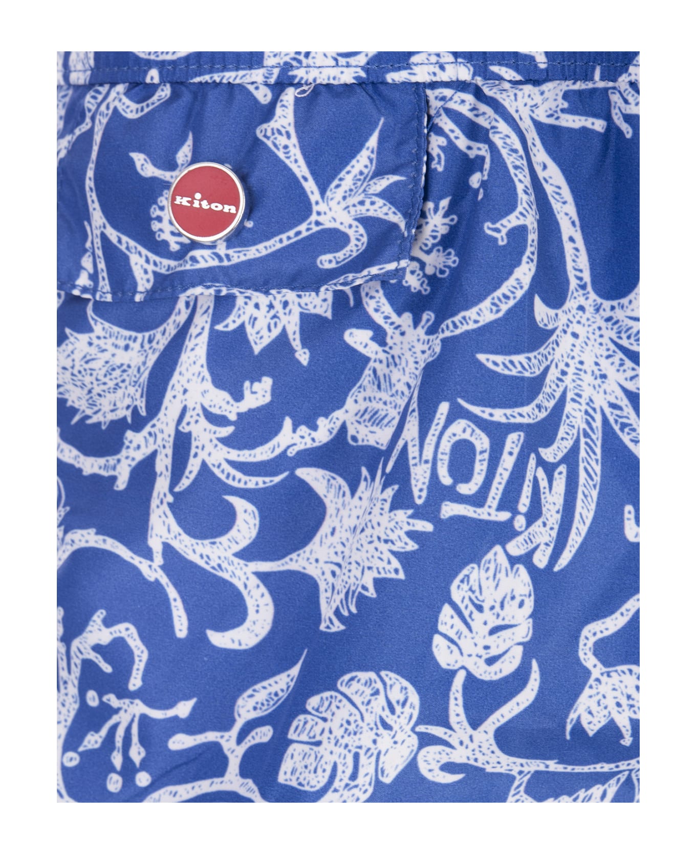 Kiton Blue Swim Shorts With White Fantasy Print - Blue