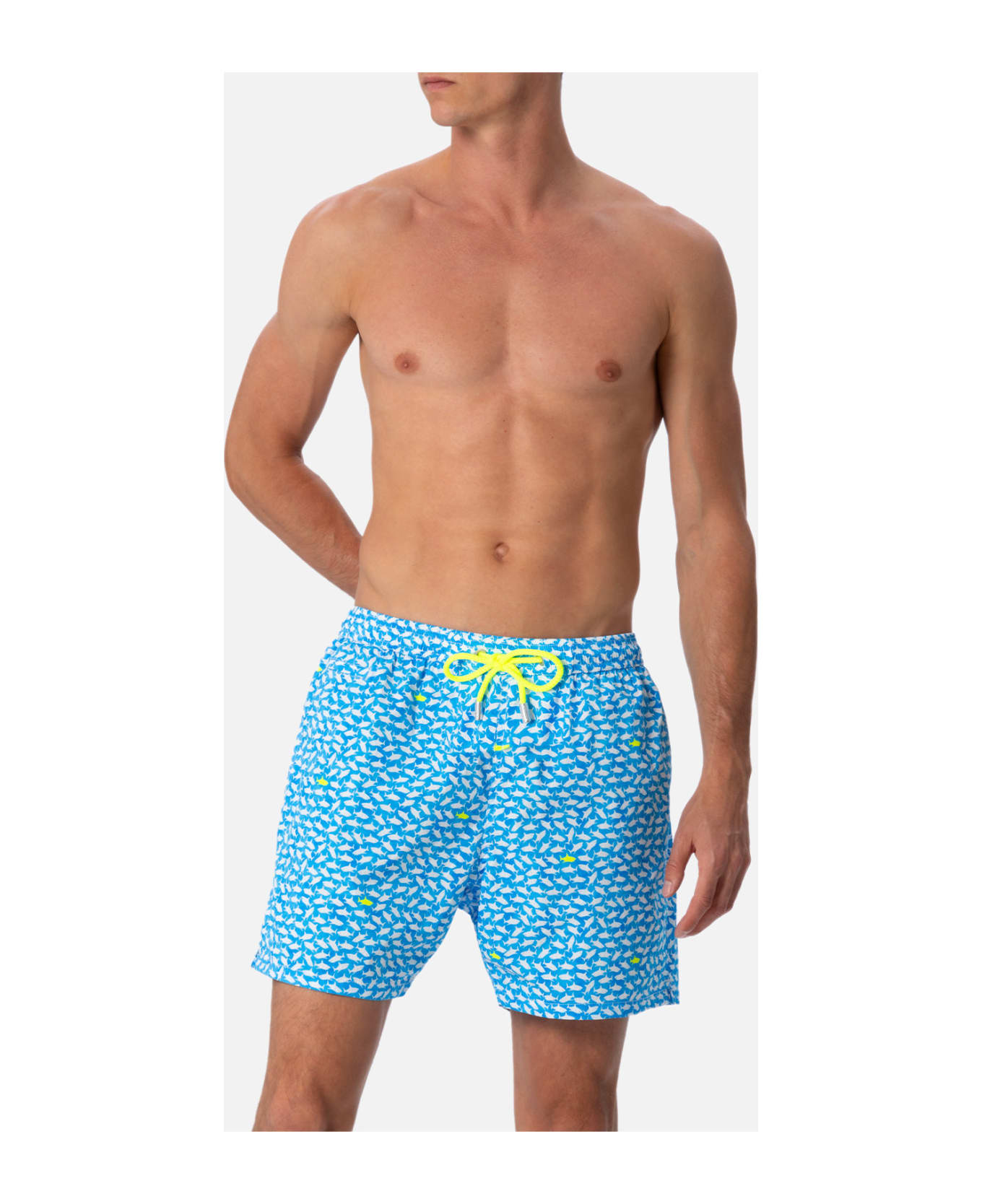 MC2 Saint Barth Comfort Light Classic Stretch Swim Shorts With Sharks Print - BLUETTE