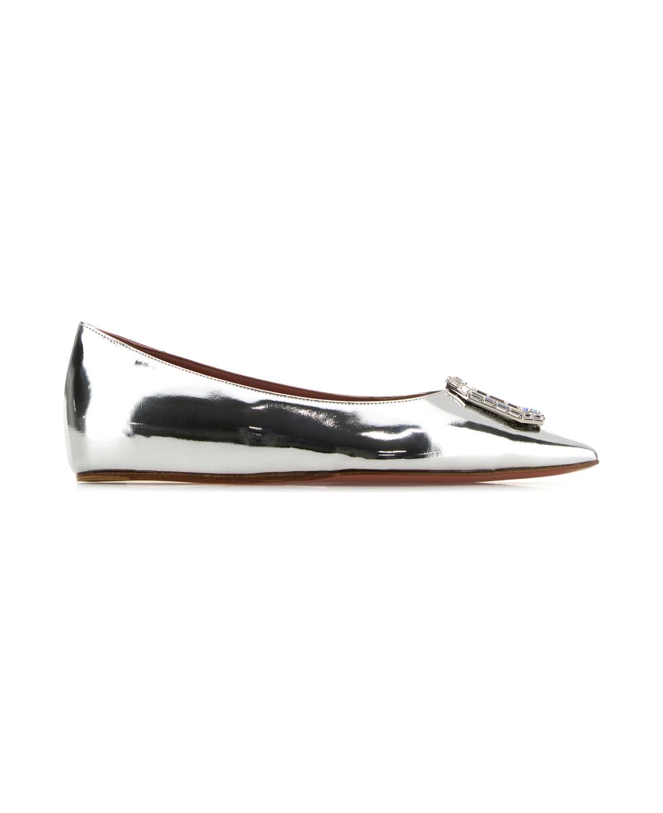 Amina Muaddi Silver Leather Camelia Ballerinas - SILVERWHITE