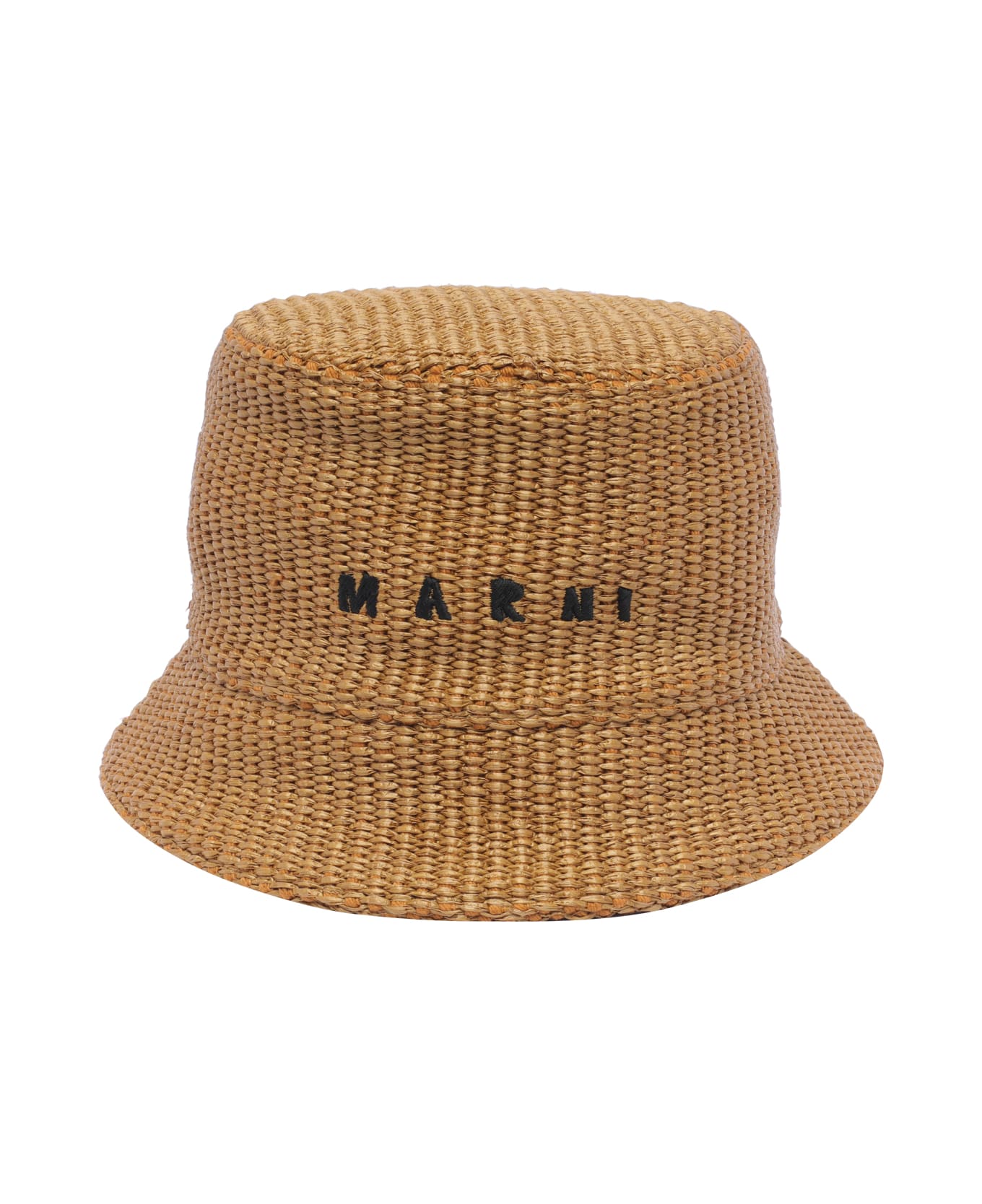 Marni Bucket Hat Rafia Effect With Embroidered Logo - Brown