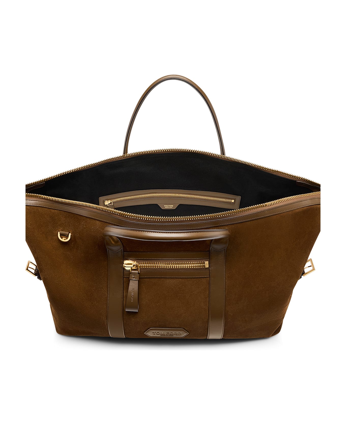 Tom Ford Suede Travel Bag With Leather Inserts - WALNUT