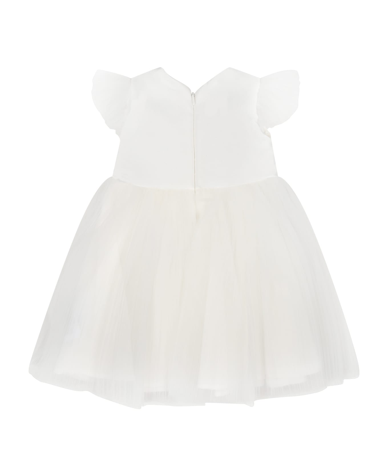 Monnalisa White Tulle Dress For Baby Girl - White