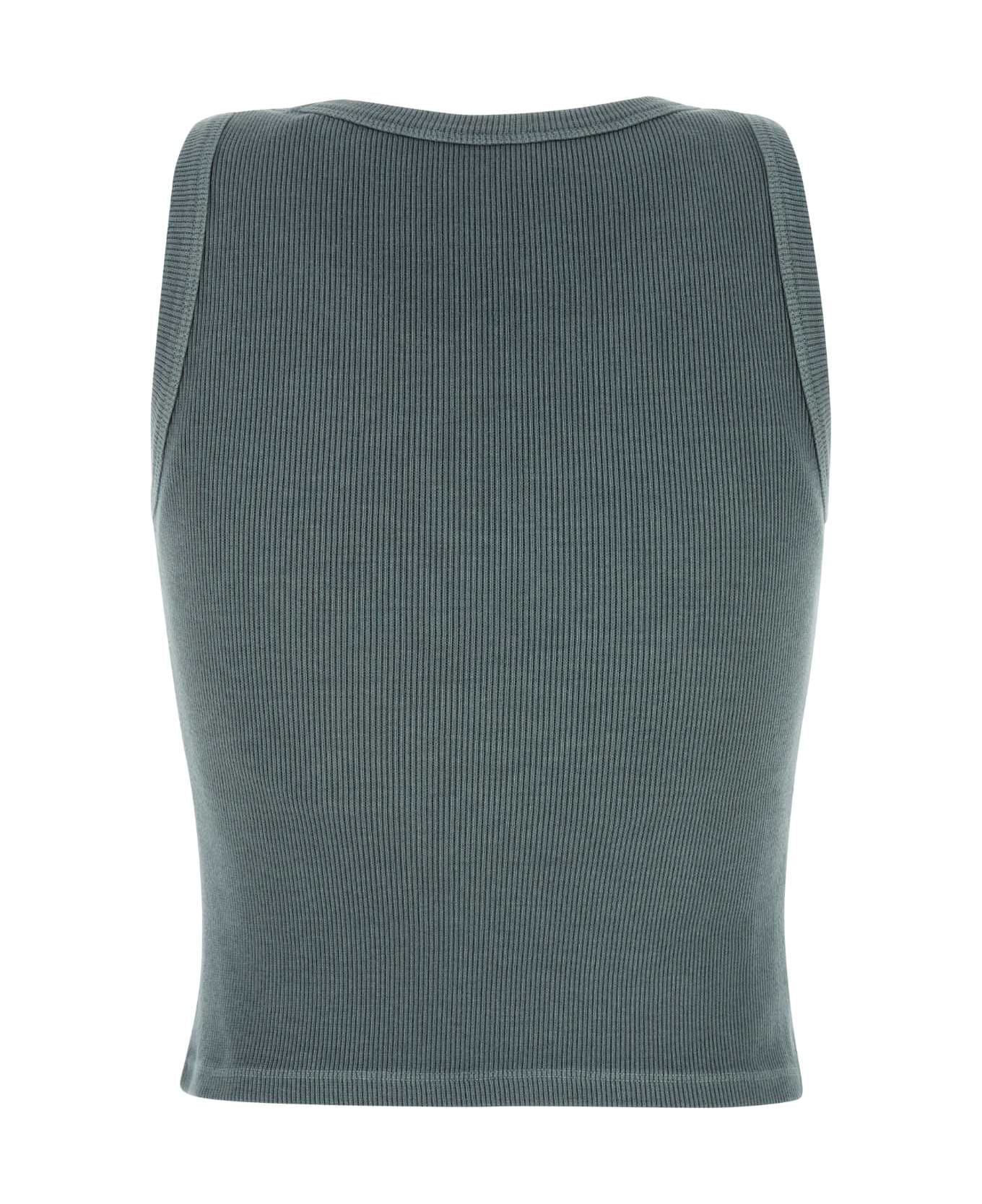 Miu Miu Petrol Blue Stretch Cotton Tank Top - GRIGIO