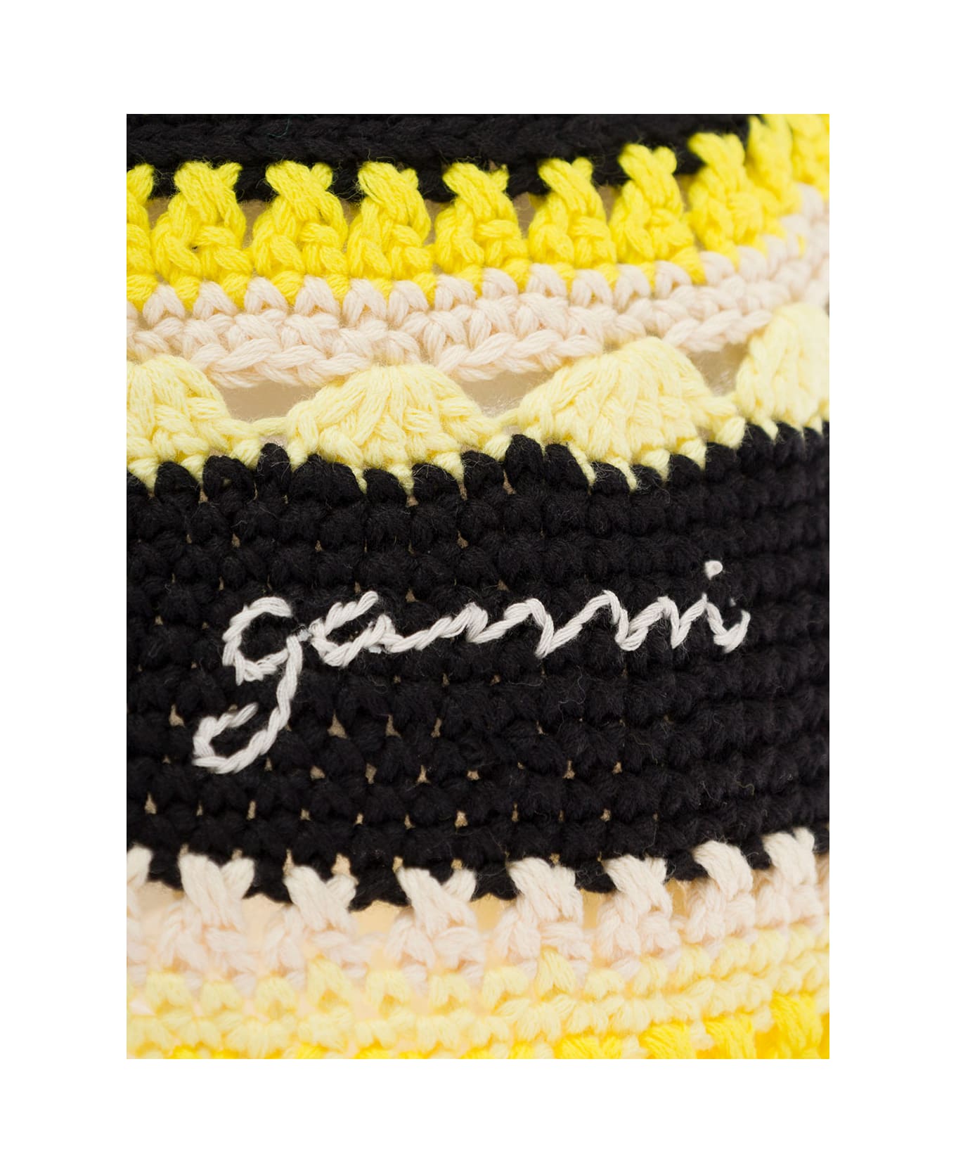 Ganni Multicolor Striped Buket Hat With Logo Embroidery In Cotton Crochet Woman - Multicolor