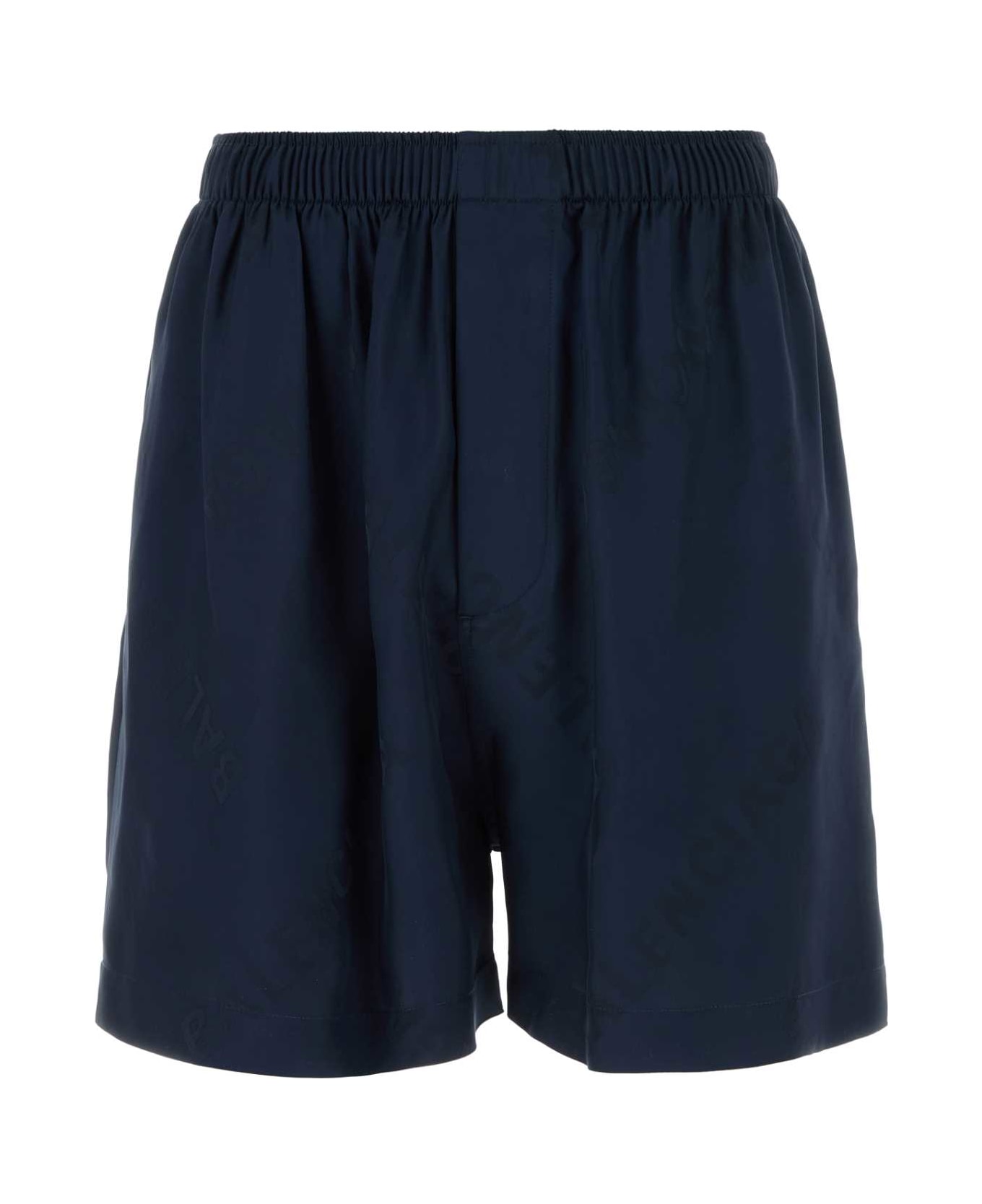 Navy Blue Satin Bermuda Shorts - Thumbnail 2