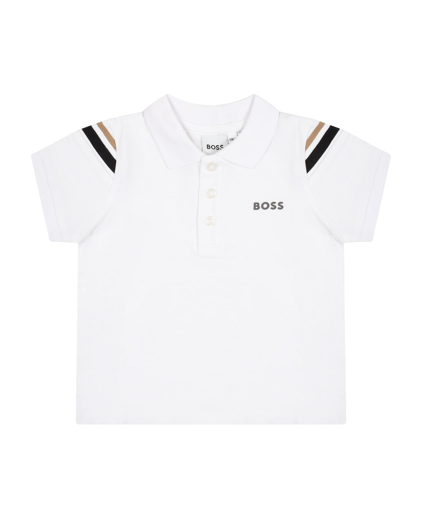 Hugo Boss White Polo Shirt For Baby Boy With Logo - White Tシャツ＆ポロシャツ