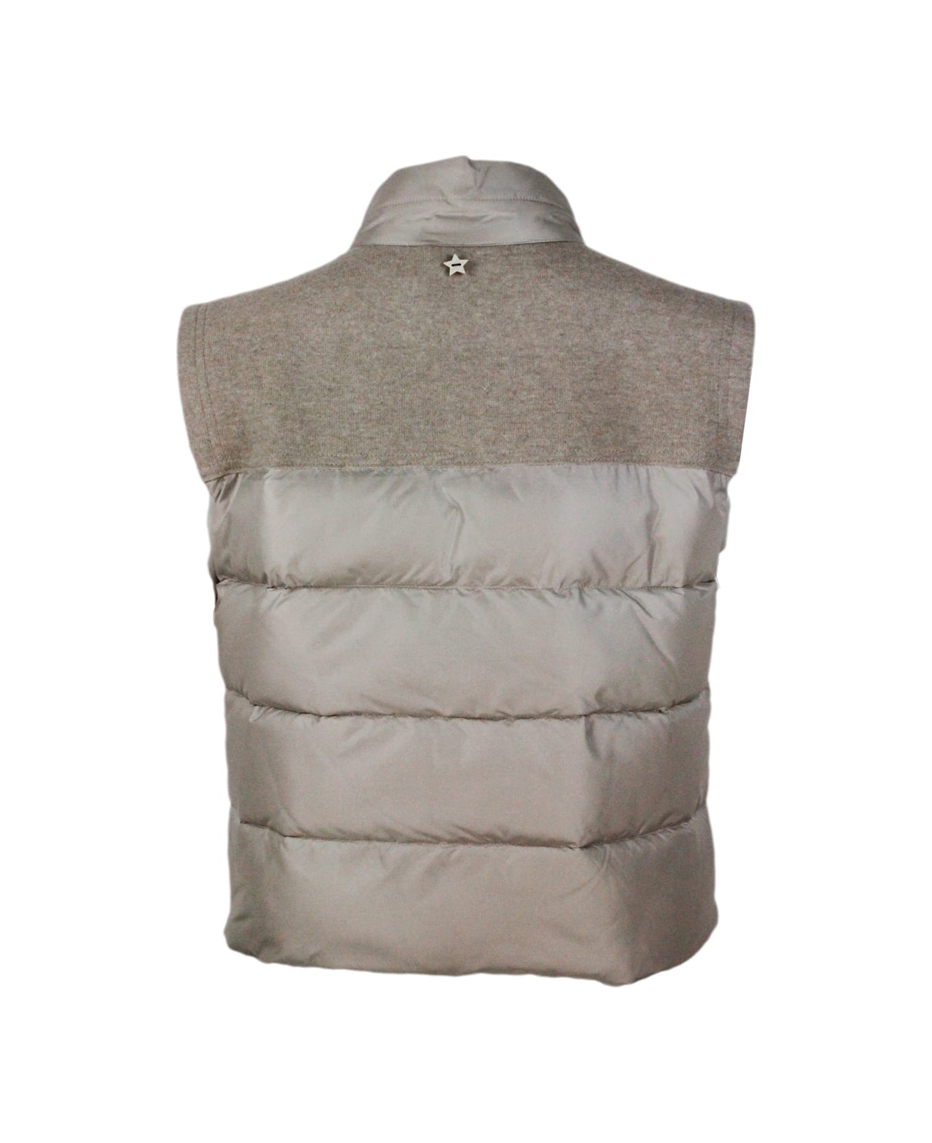Lorena Antoniazzi Sleeveless Vest Padded With Real Goose Down With Fine Wool Inserts On The Shoulders And Zip Closure - Beige