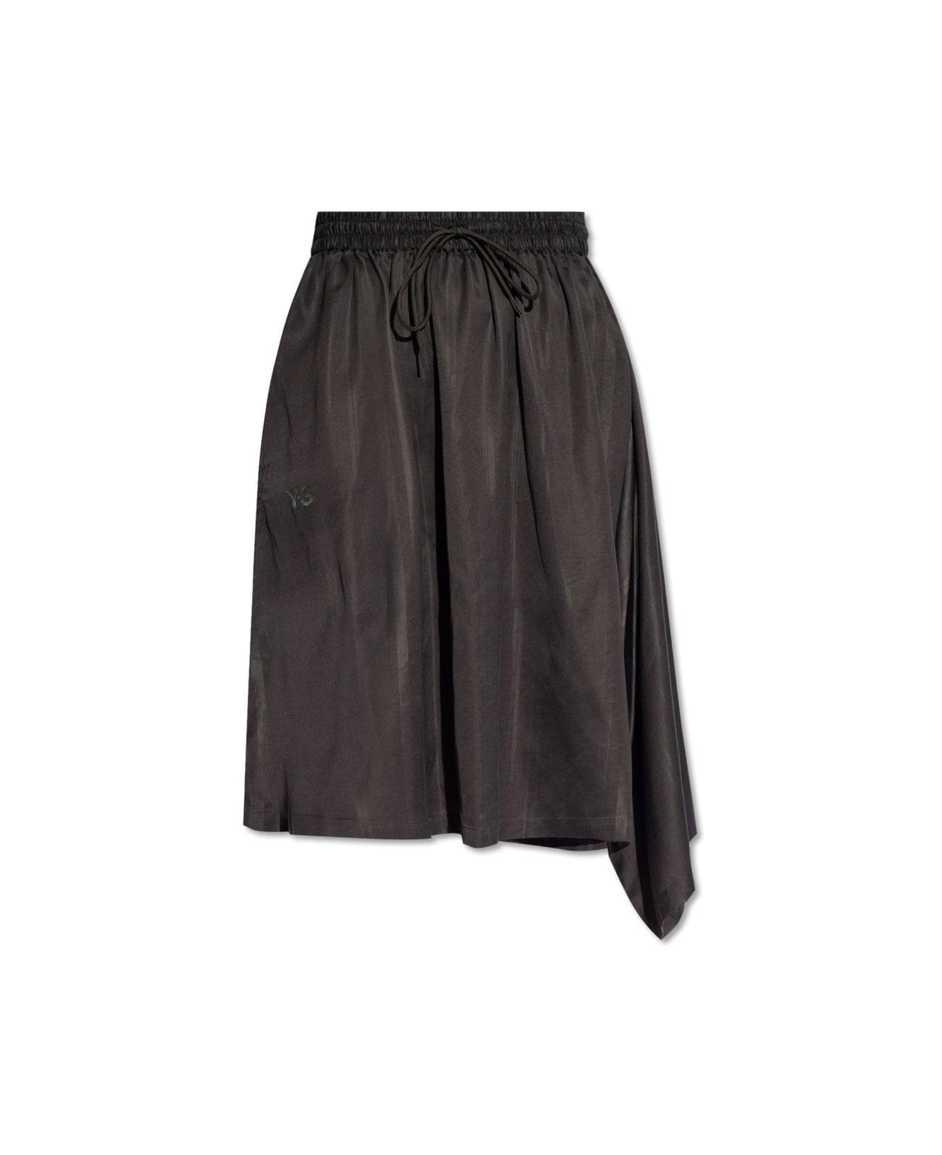 Y-3 Logo-printed Asymmetric-hem Drawstring Draped Skirt - BLACK スカート
