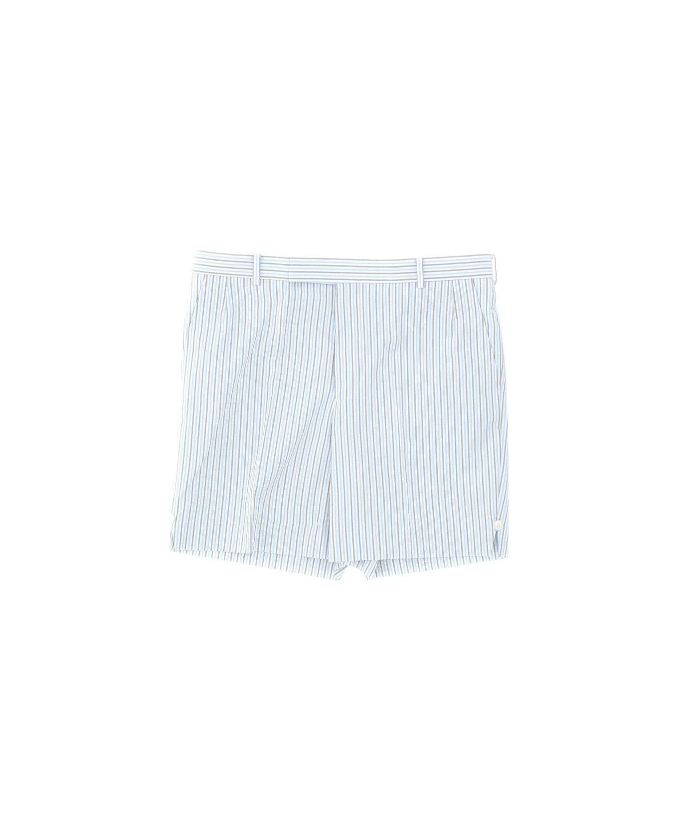 Thom Browne Logo Tag Striped Seersucker Shorts - Clear Blue