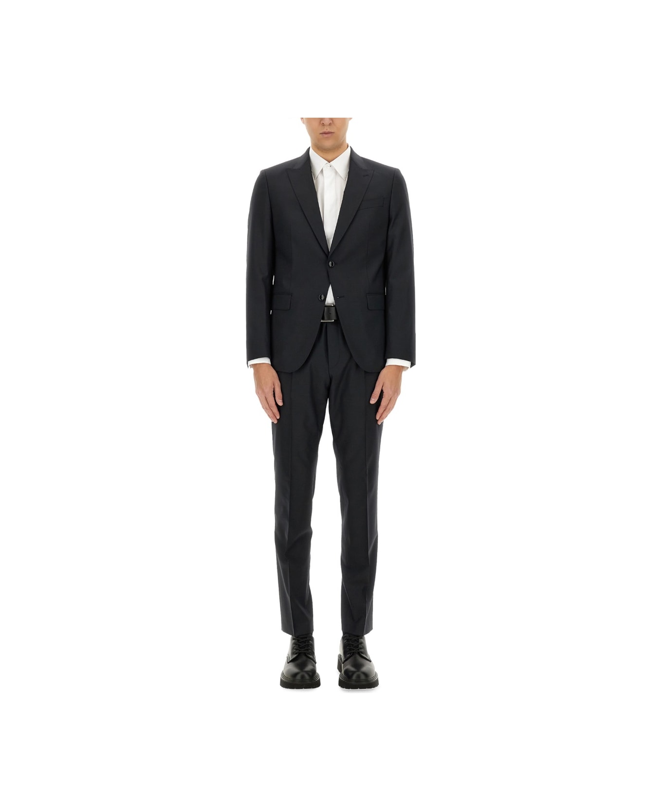 Hugo Boss Slim Fit Wool Blend Suit With Micro Pattern - BLACK