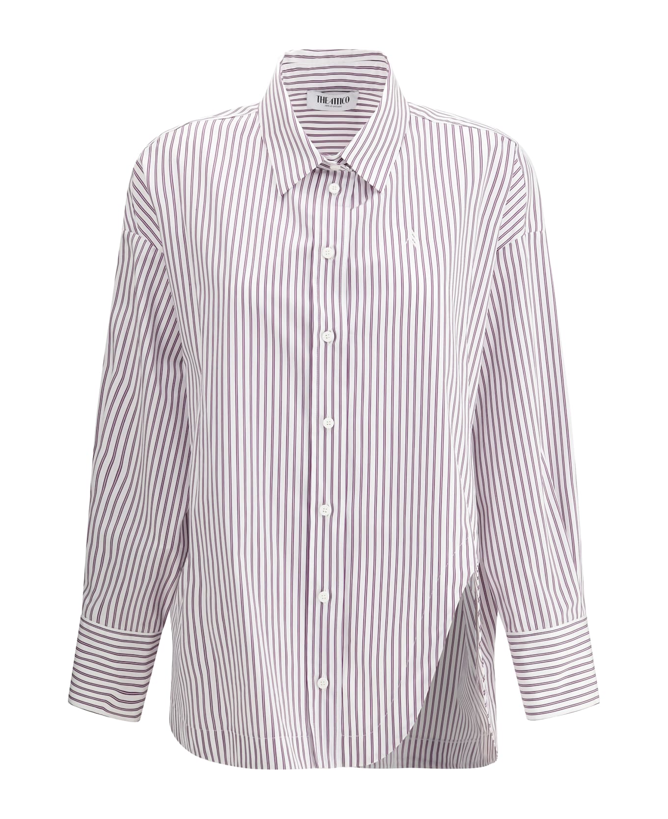 The Attico Asymmetrical Strip Shirt - White and purple