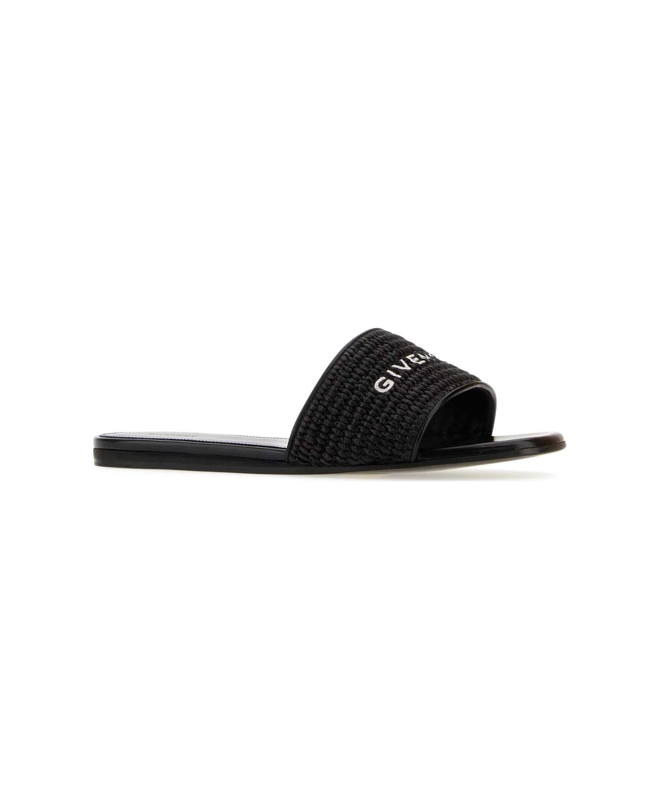 Givenchy Black Raffia 4g Slippers - BLACK/WHITE