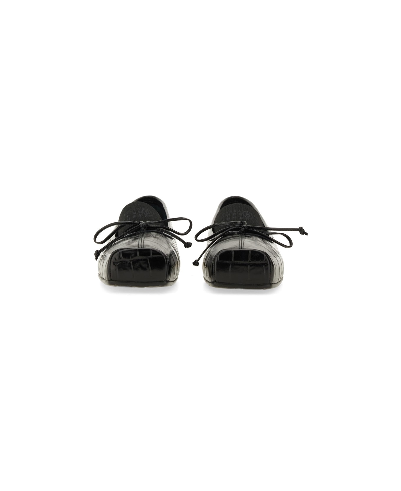 MM6 Maison Margiela Crocodile-effect Leather Ballerina - BLACK