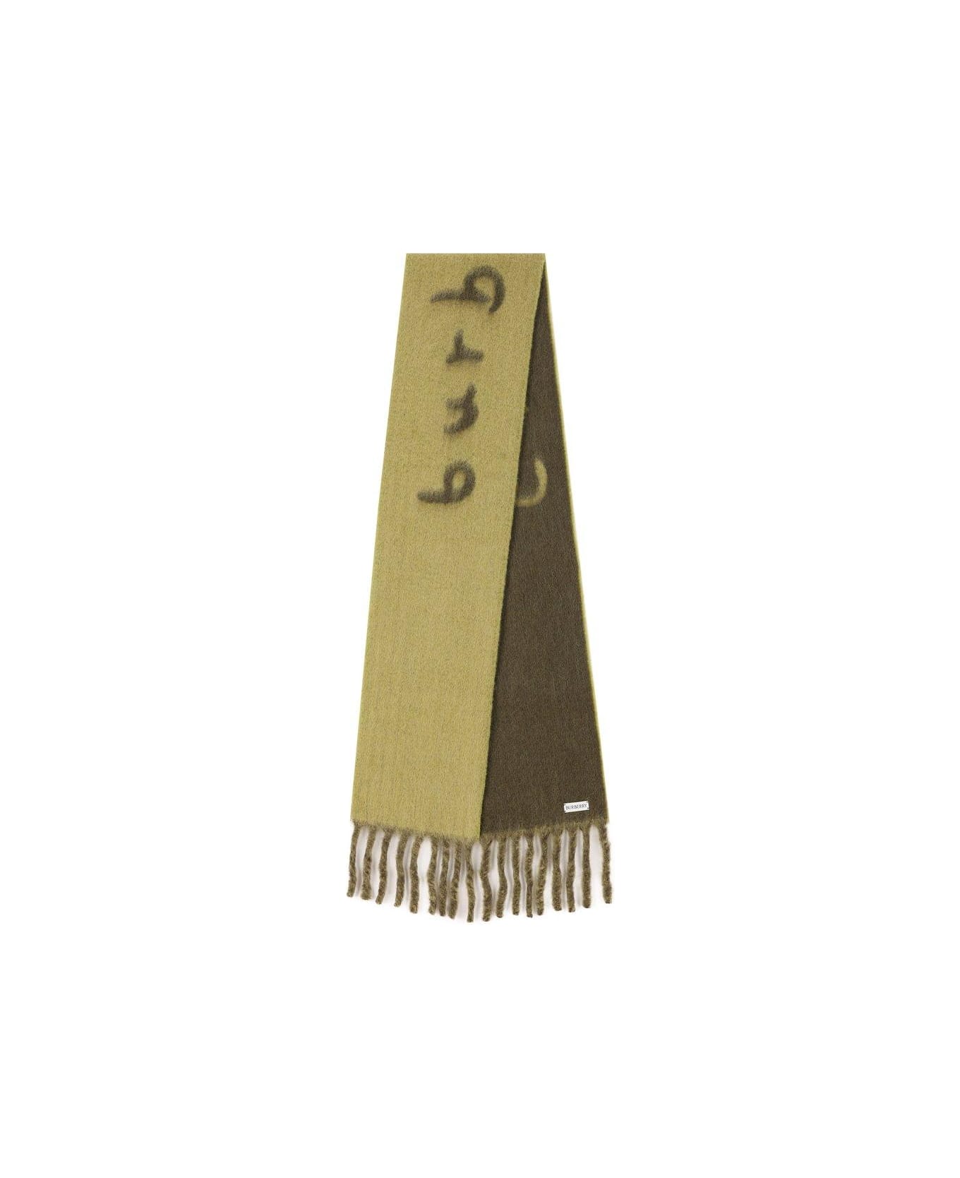 Burberry Logo Intarsia-knit Fringed Reversible Scarf