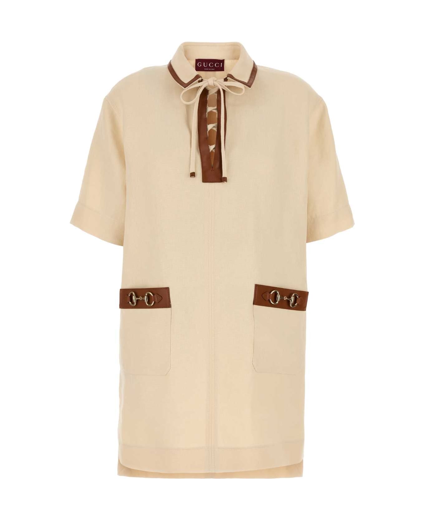Gucci Sand Linen Mini Dress - CREAM