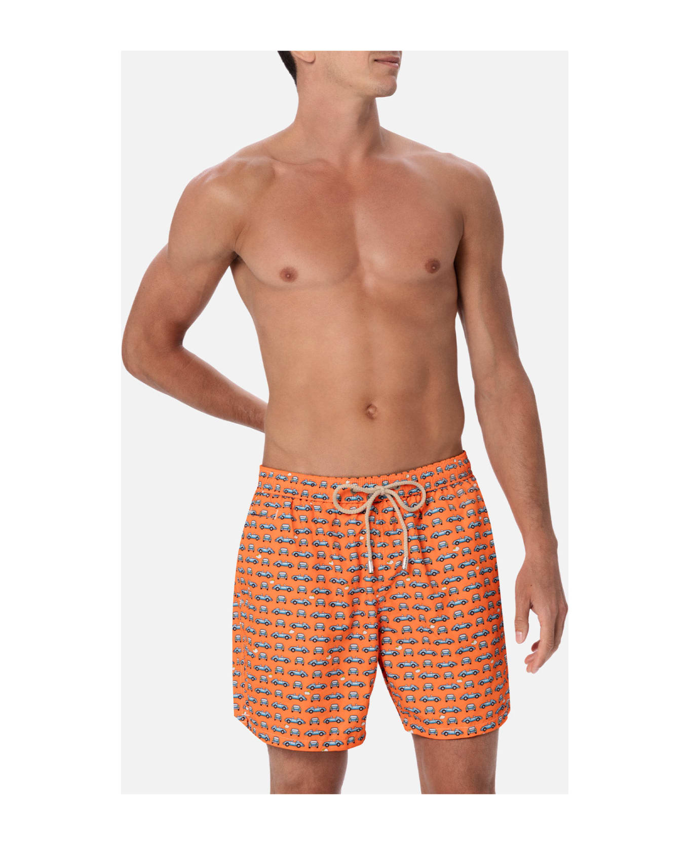 MC2 Saint Barth Man Lightweight Fabric Swim-shorts Lighting Micro Fantasy With Cars Print - FLUO