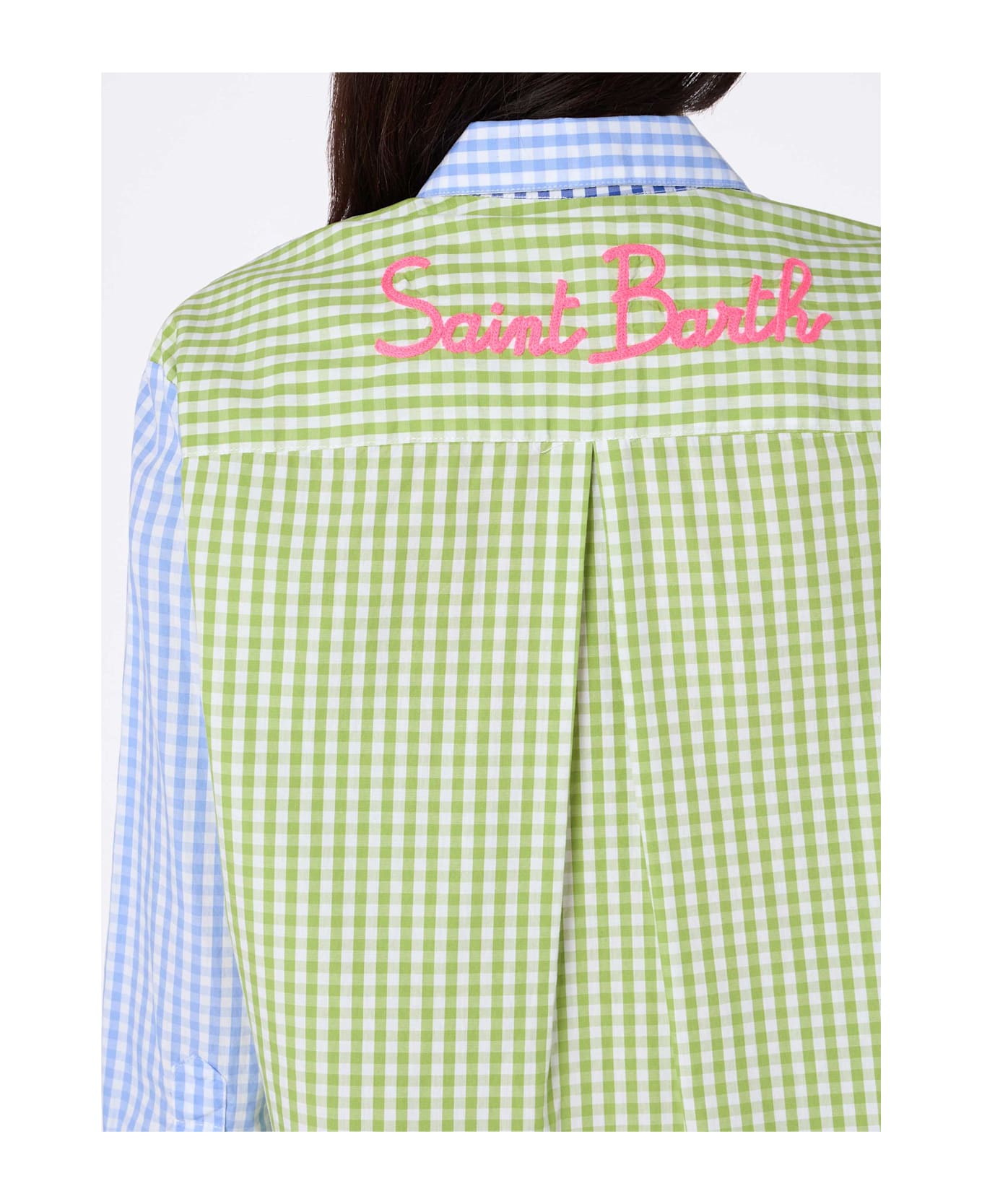 MC2 Saint Barth Woman Cotton Shirt Brigitte With Multicolor Vichy Print And Saint Barth Embroidery - PINK