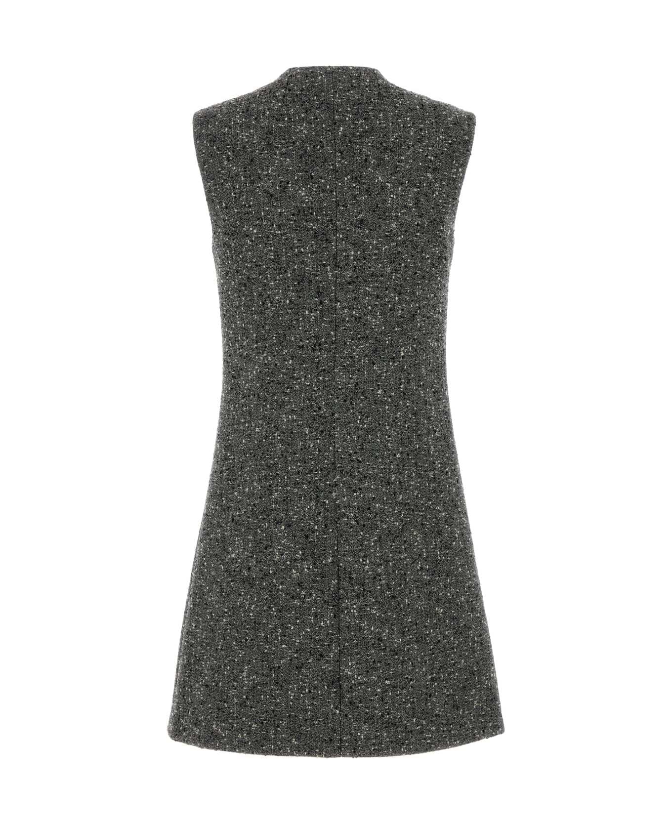 Gucci Melange Grey Wool Blend Mini Dress - BLACKANDWHITE