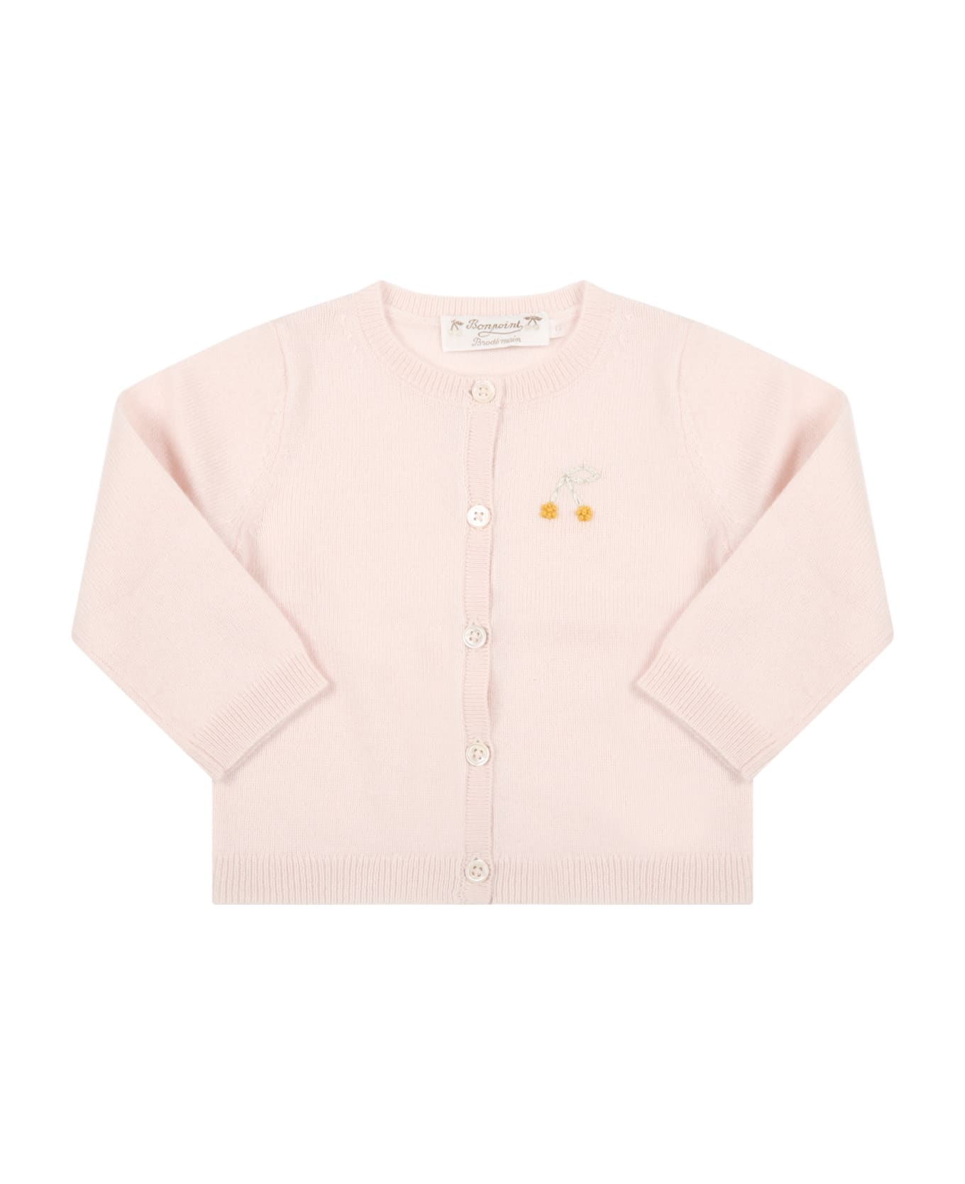 Bonpoint Pink Cardigan For Baby Girl - Pink