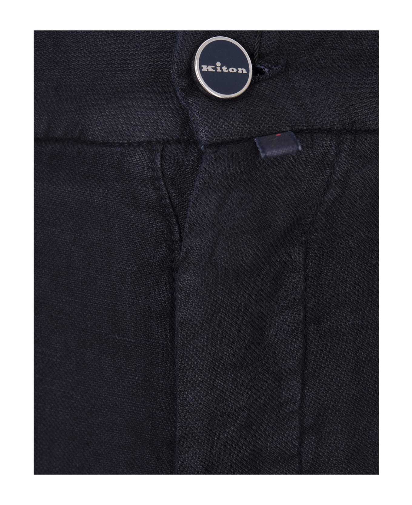 Kiton Night Blue Linen Trousers With Elasticised Waistband - Blue