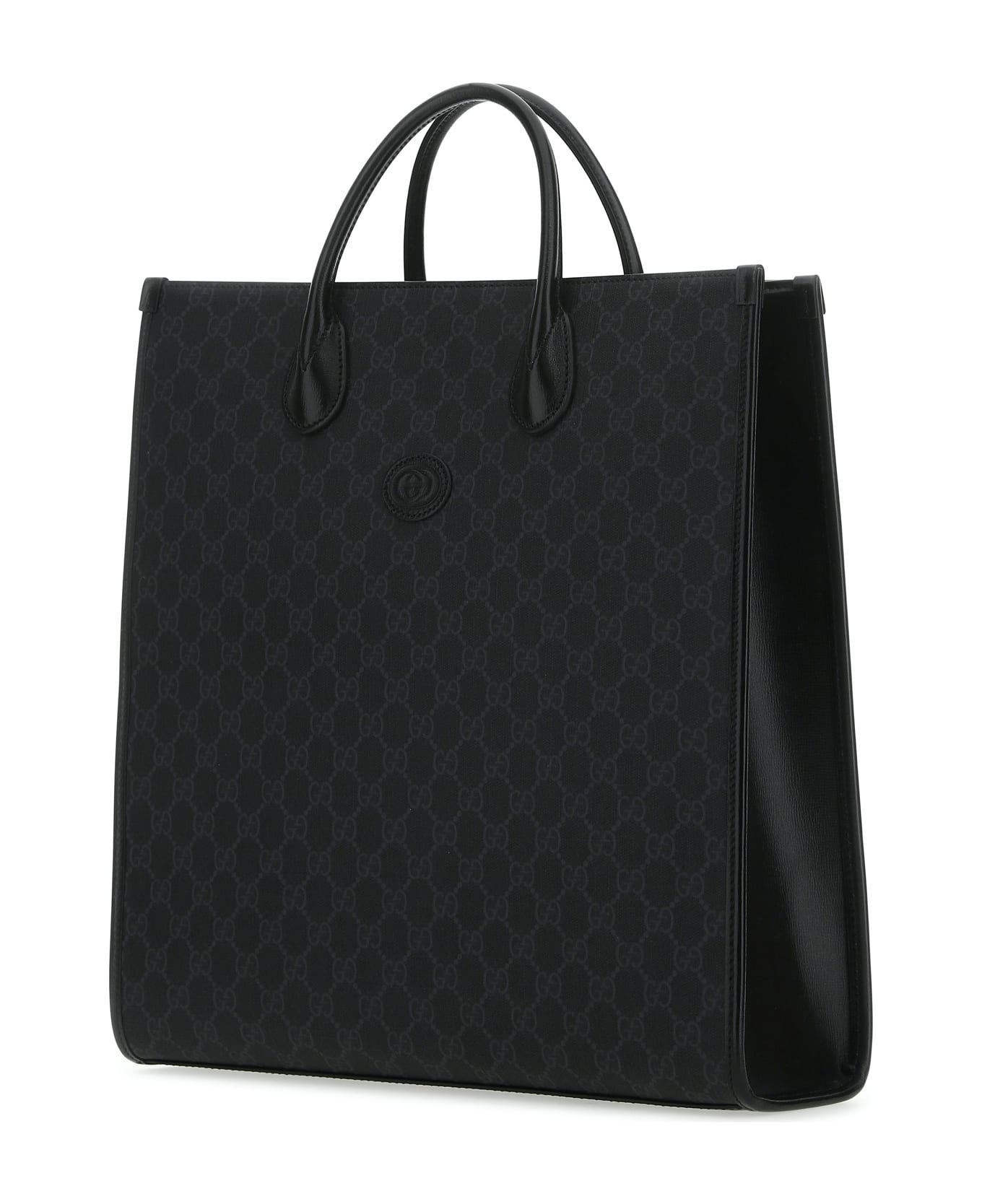 Gucci Gg Supreme Fabric And Leather Shopping Bag - Black