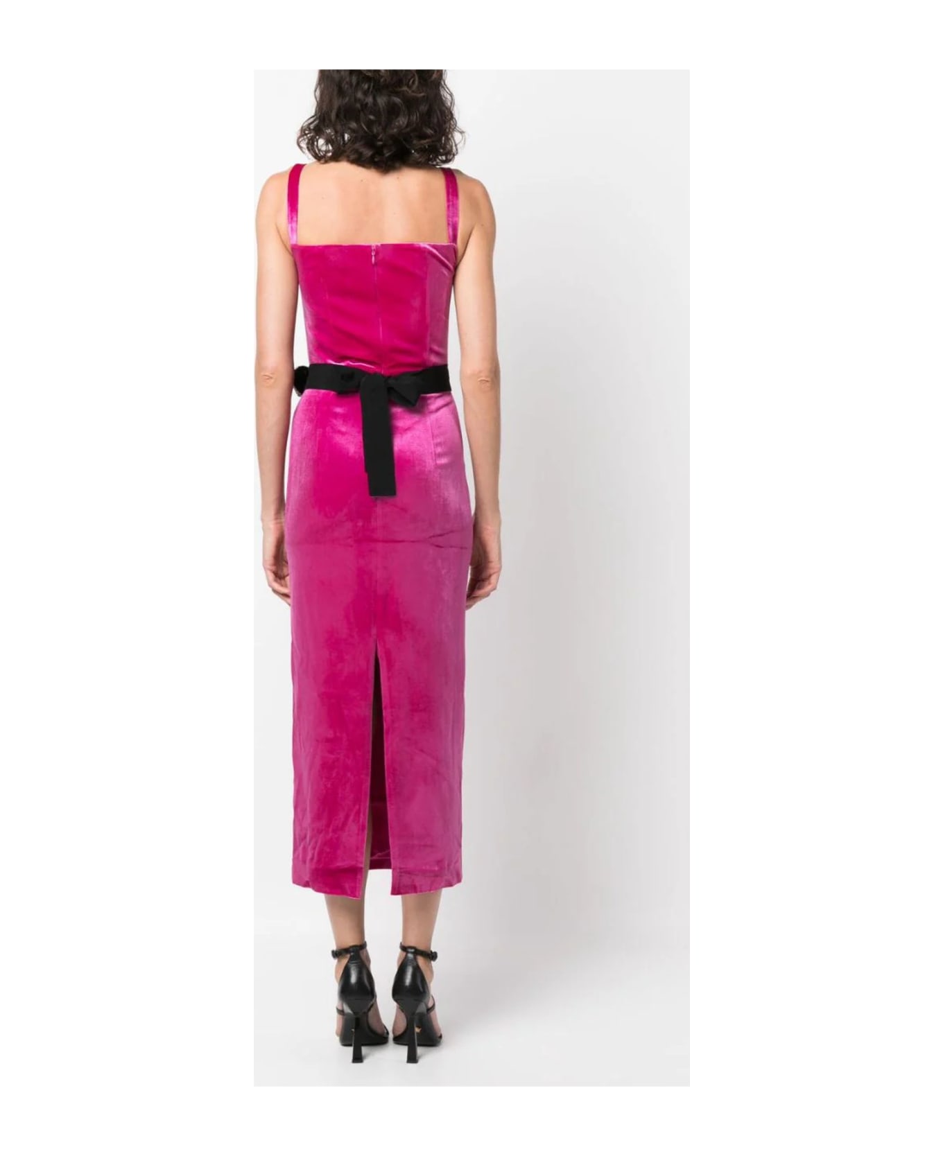 NEW ARRIVALS Rose Pink Velvet Effect Midi Dress - Fucsia