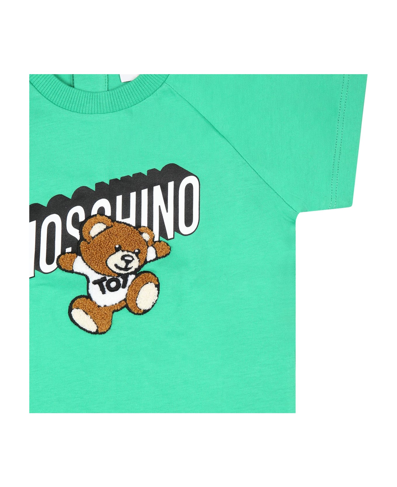 Moschino Green T-shirt For Babykids With Teddy Bear And Logo - Green