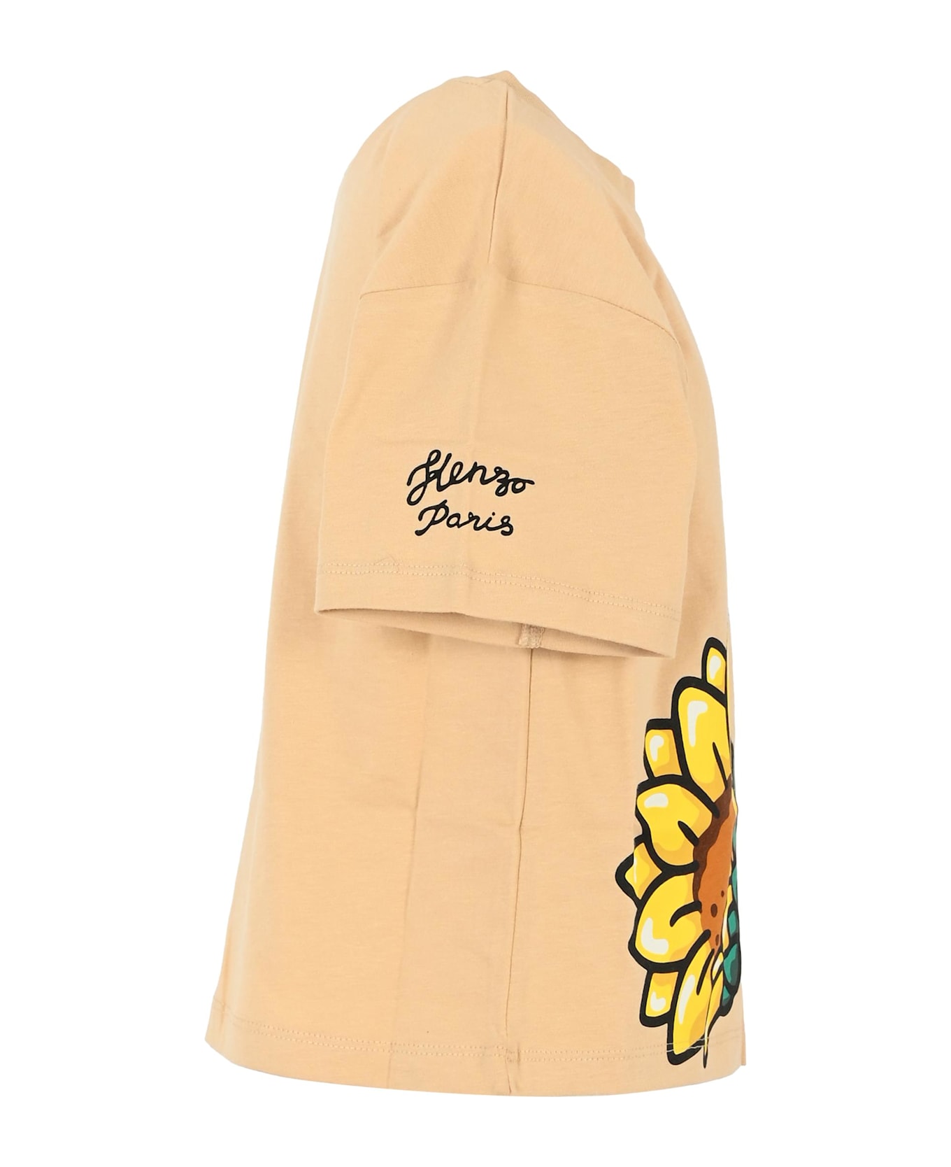 Kenzo Kids Beige T-shirt For Girl With Sunflower - Beige