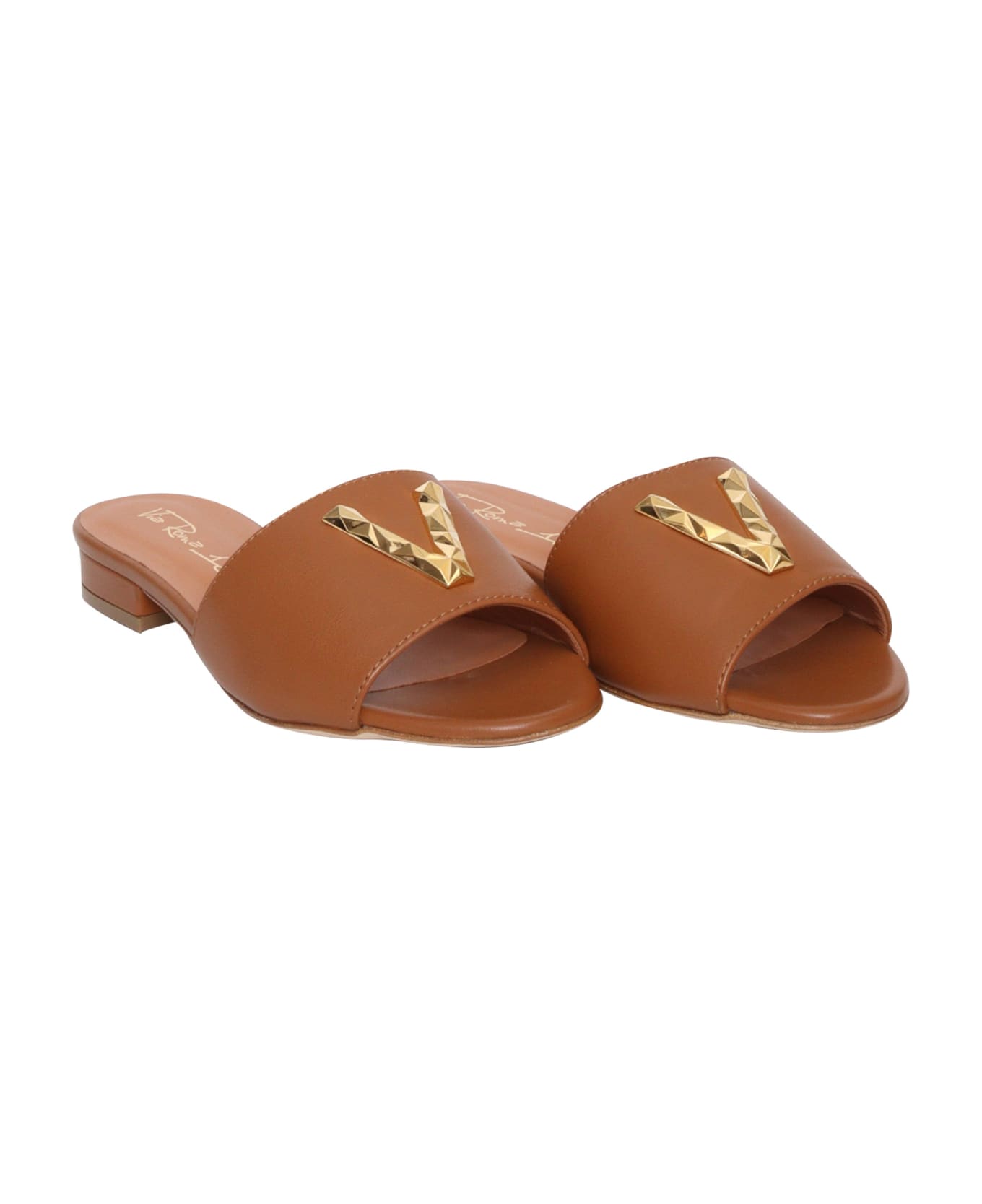 Via Roma 15 Brown Leather Slippers - BROWN