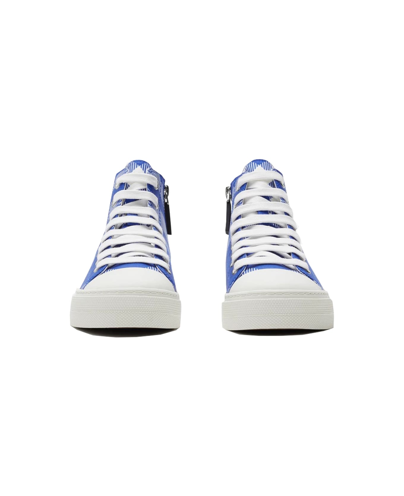 Burberry High Sneakers In Checked Cotton - Blue