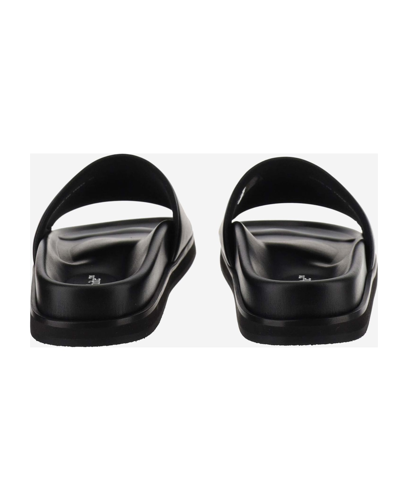 Off-White Leather Slippers With Logo - Black