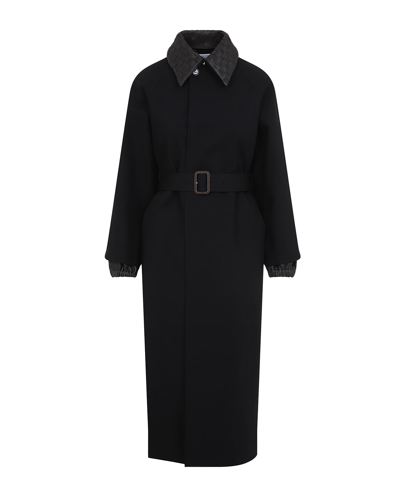 Bottega Veneta Cotton Collar Intrecciato Trench - Black