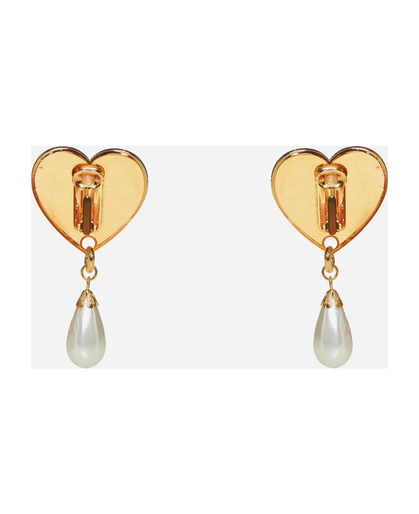 Alessandra Rich Heart Crystals And Pearl Earrings - GOLD/WHITE