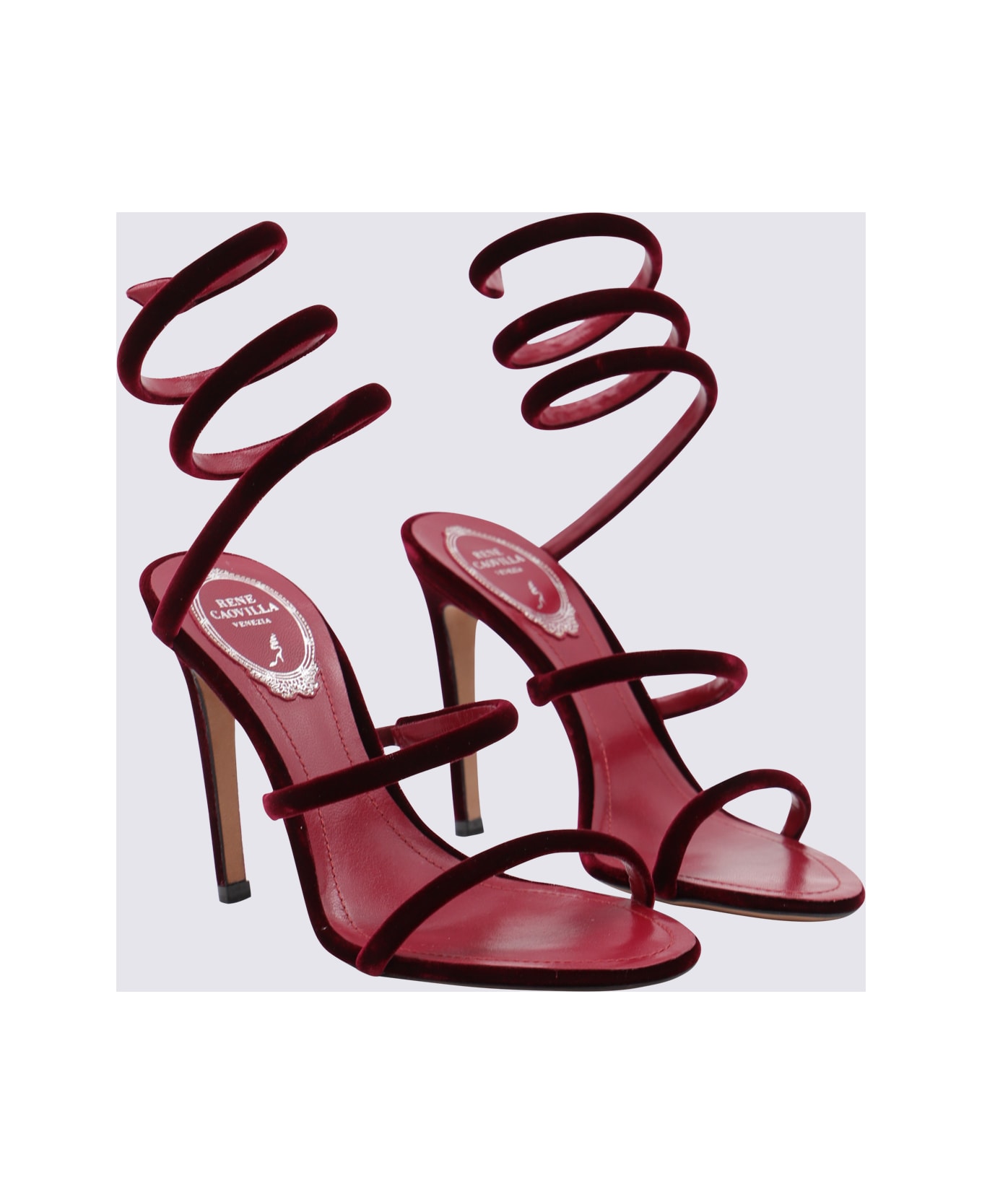 René Caovilla Red Velvet Sandals - RUBINO VELVET