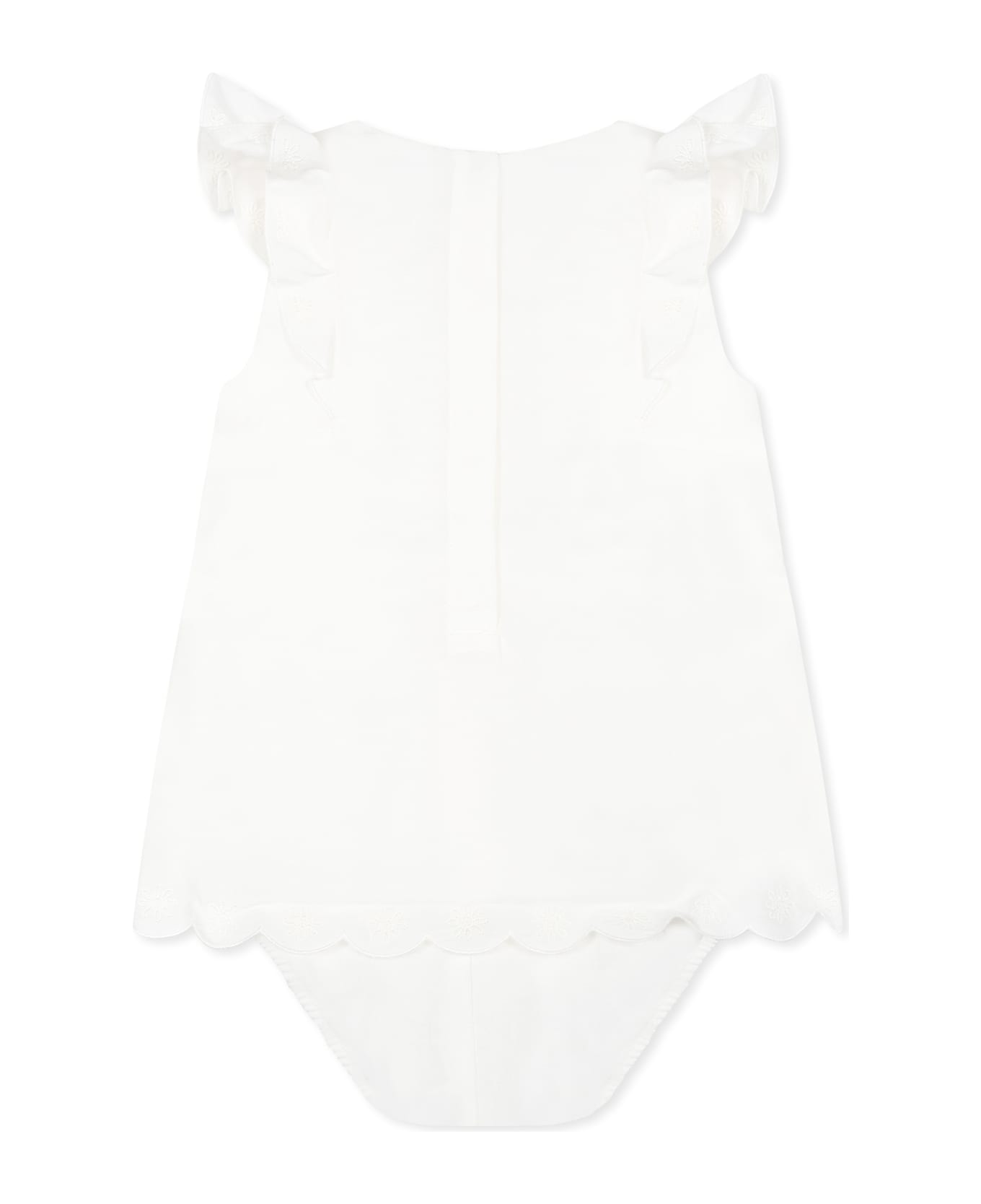 Chloé White Romper For Baby Girl With Logo - White