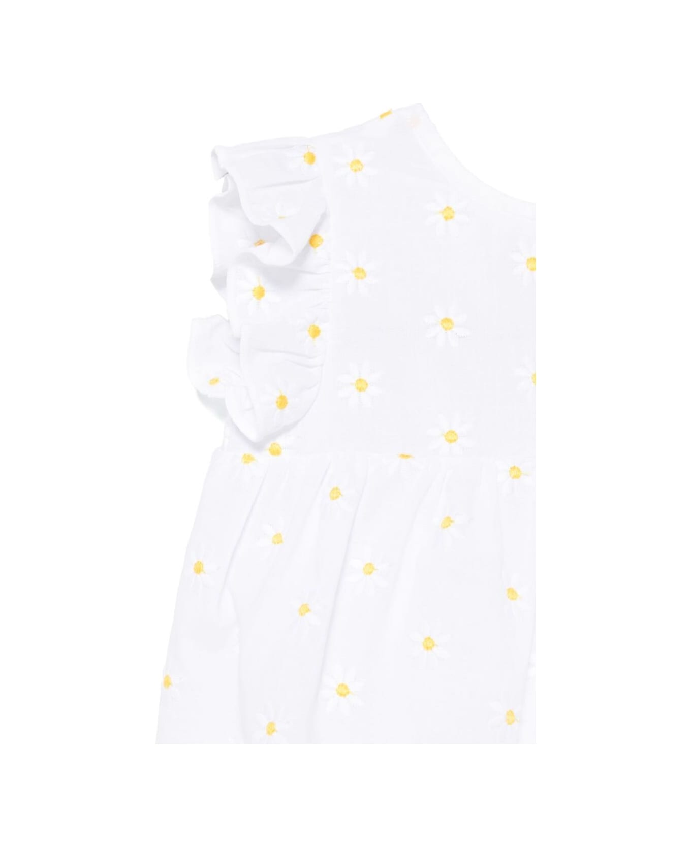 Il Gufo White Onesie With All-over Embroidered Flowers And Back Button Closure In Cotton Baby - White