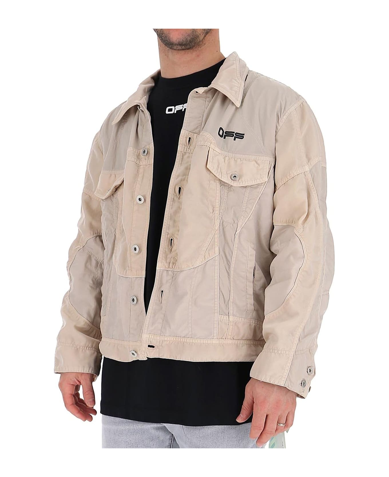 Off-White Logo Windbreaker Bomber Jacket - Beige