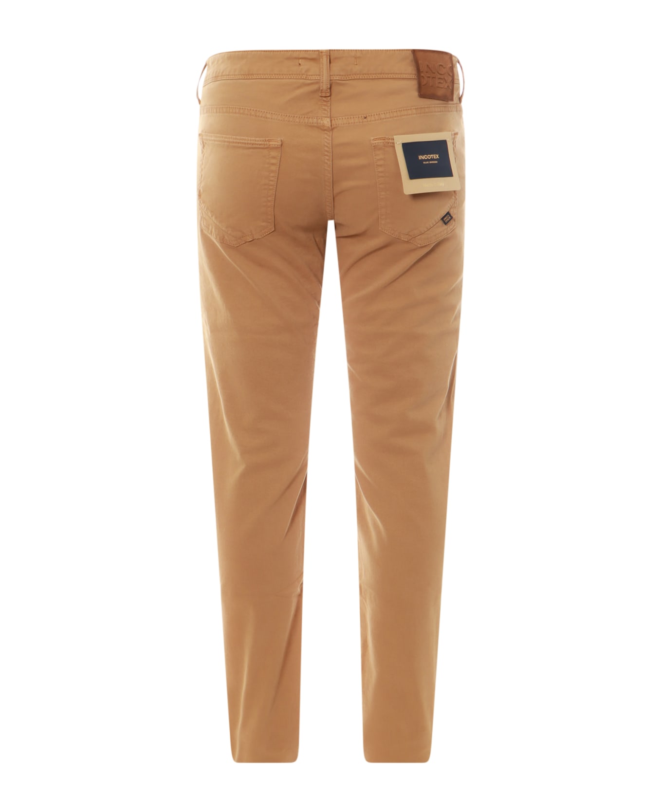 Incotex Stretch Cotton Trouser With Back Suede Logo Patch - Brown