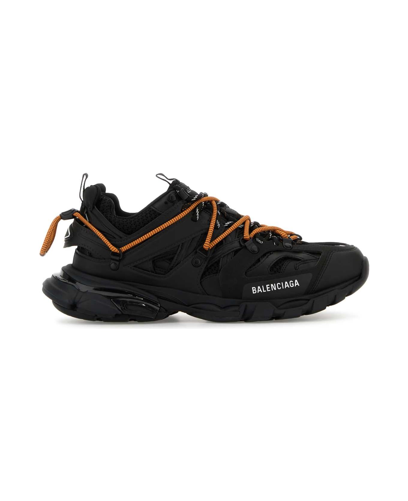 Balenciaga Black Mesh And Rubber Track Trail Sneakers - BLACK / ORANGE