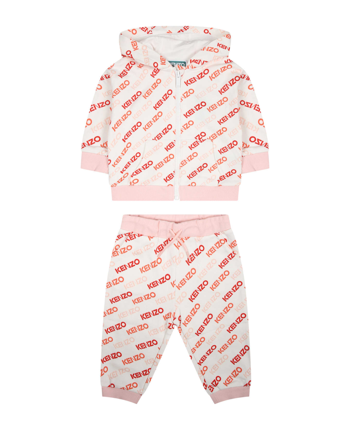 Kenzo Kids White Set For Baby Girl With All-over Logo - White